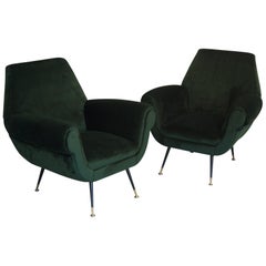 Two Armchairs Gigi Radice for Minotti Fully Restored High Pile Cotton Velvet