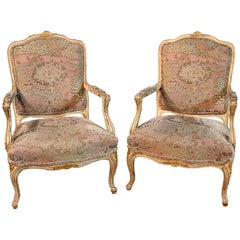 Two Armchairs in antique Baroque Style beech wood hand carved duo