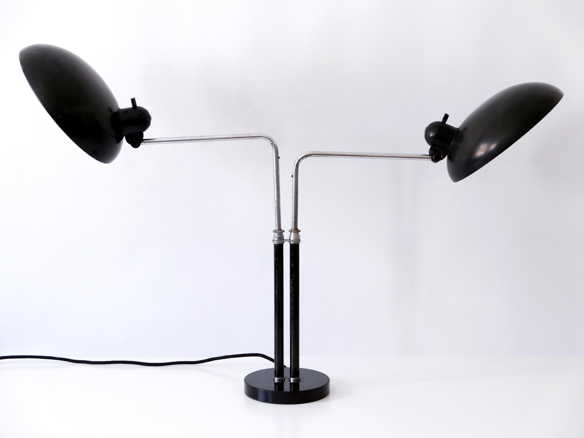 Two-Armed Bauhaus Table Lamp 6660 Super by Christian Dell for Kaiser Idell 1930s 2