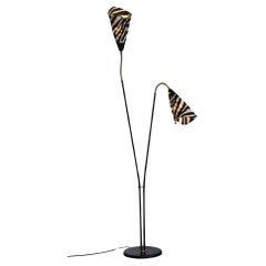 Lampadaire à deux bras des années 1950 avec abat-jour