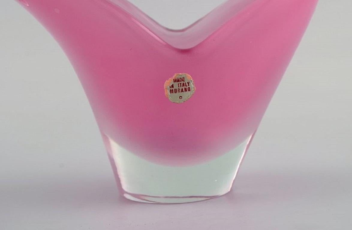 Two-Armed Murano Candle Holder in Pink Hand-Blown Art Glass. Italian Design For Sale 1