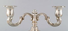 Two-Armed Neo Rococo Candlestick with Curved Arms in Silver, 1930s-1940s