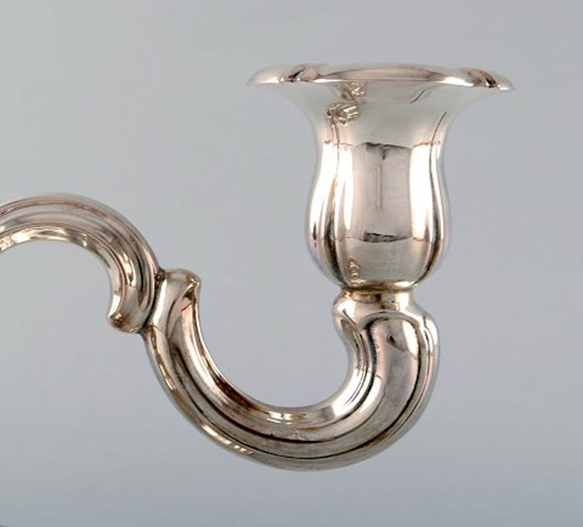 Two-Armed Neo Rococo Candlestick with Curved Arms in Silver, 1930s-1940s In Good Condition In Copenhagen, DK