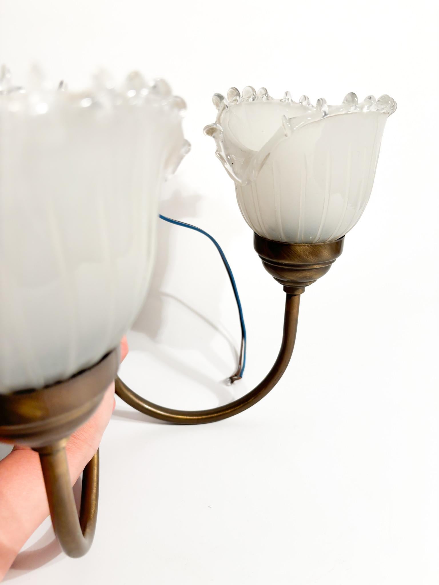 Two-Armed Wall Lamp in Murano Glass and Brass, 1940s For Sale 4