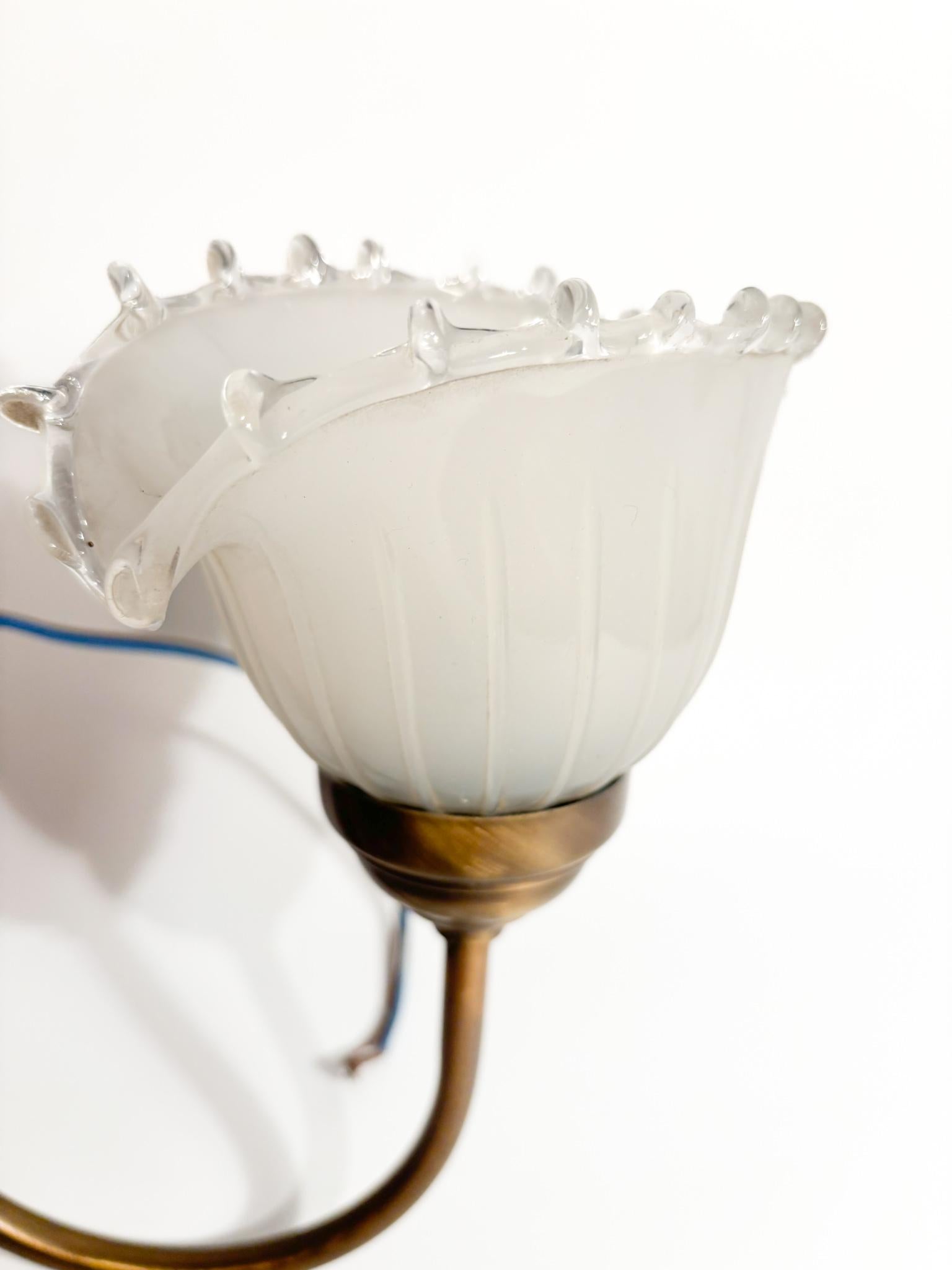 Two-Armed Wall Lamp in Murano Glass and Brass, 1940s For Sale 1