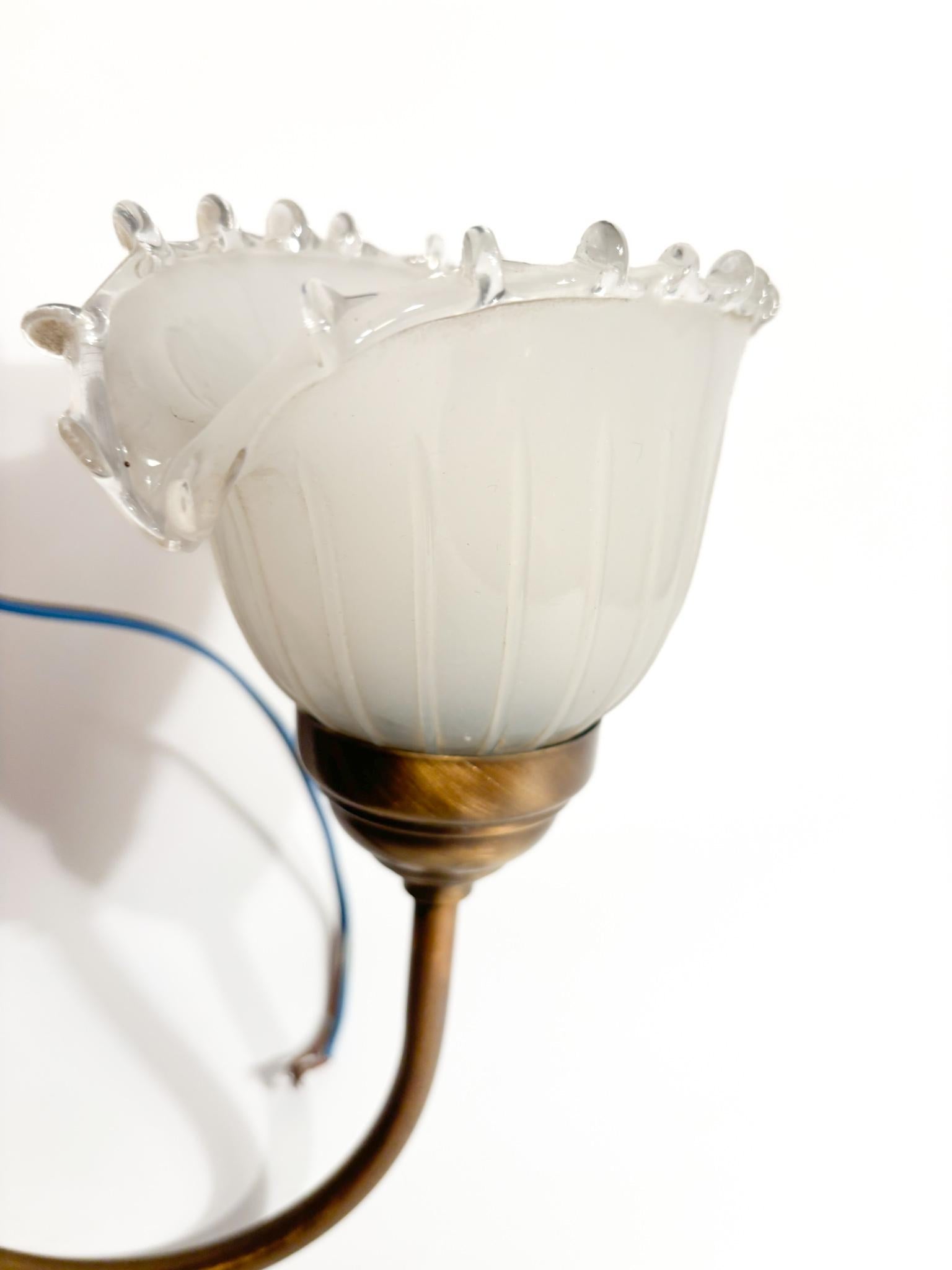 Two-Armed Wall Lamp in Murano Glass and Brass, 1940s For Sale 3