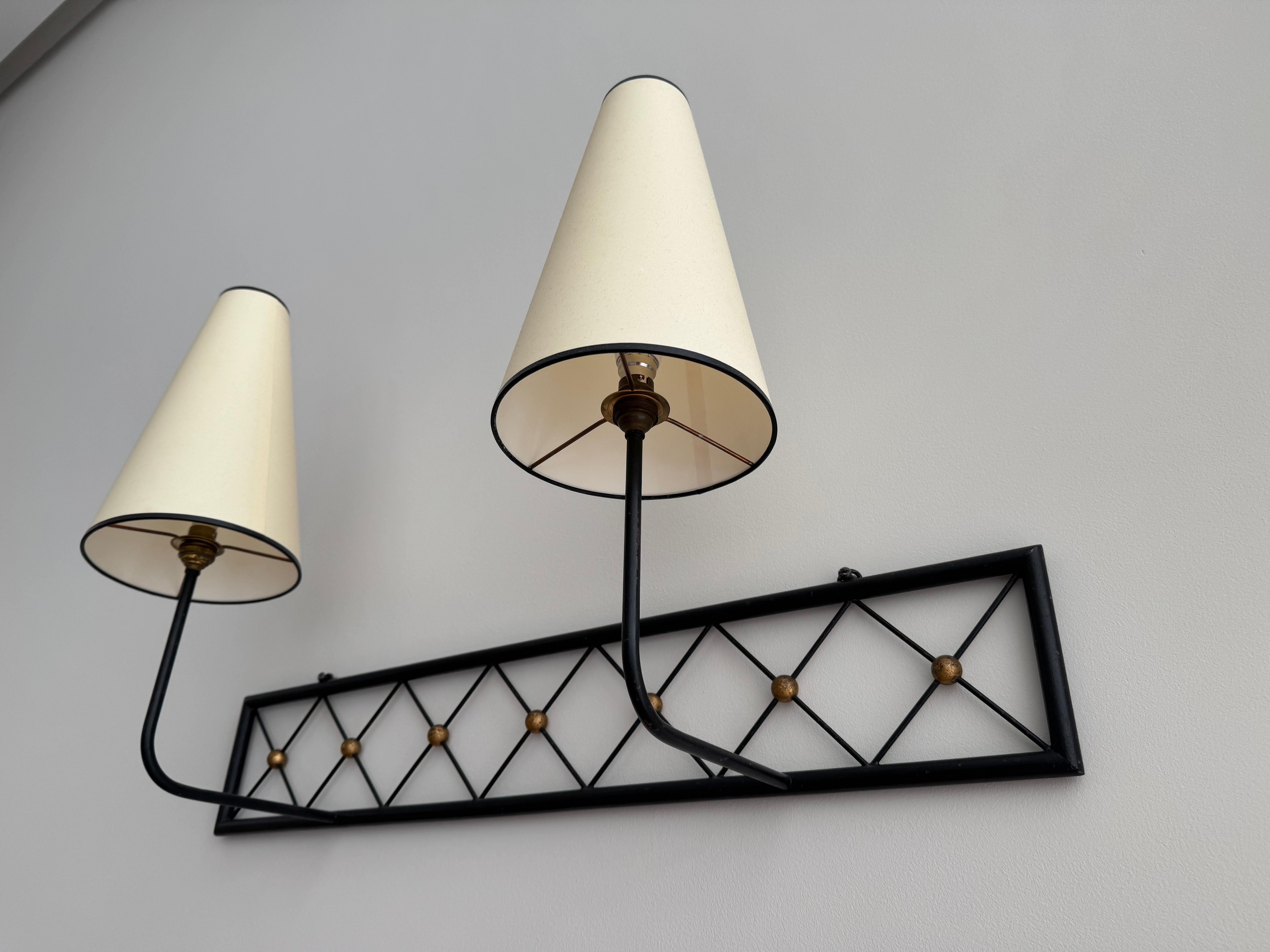 Two-arms Tour Eiffel wall light in black painted and gilt metal For Sale 1