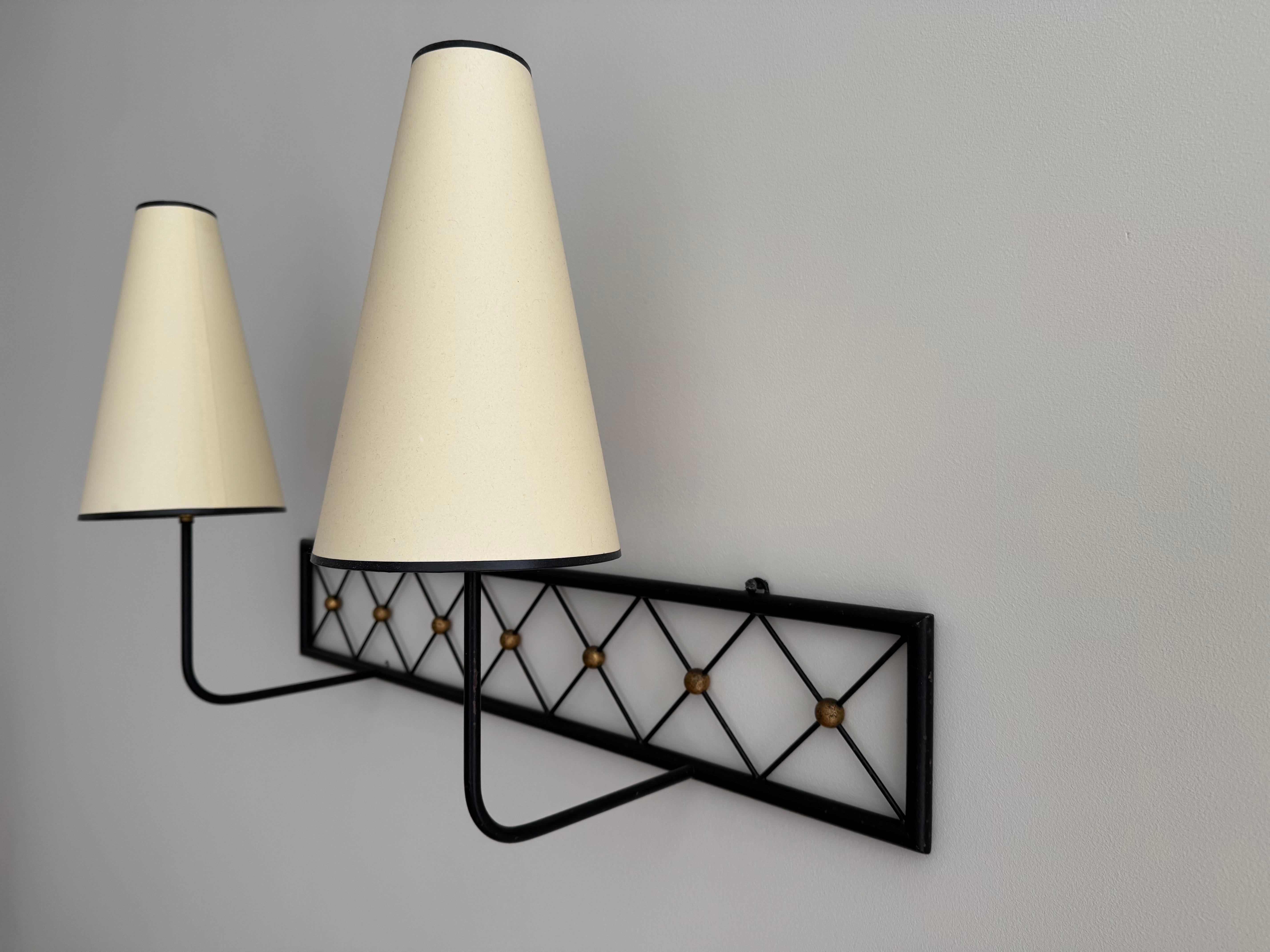Two-arms Tour Eiffel wall light in black painted and gilt metal For Sale 2