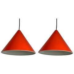 Retro Two Red billiard hanging Lamps Designed for Louis Poulsen