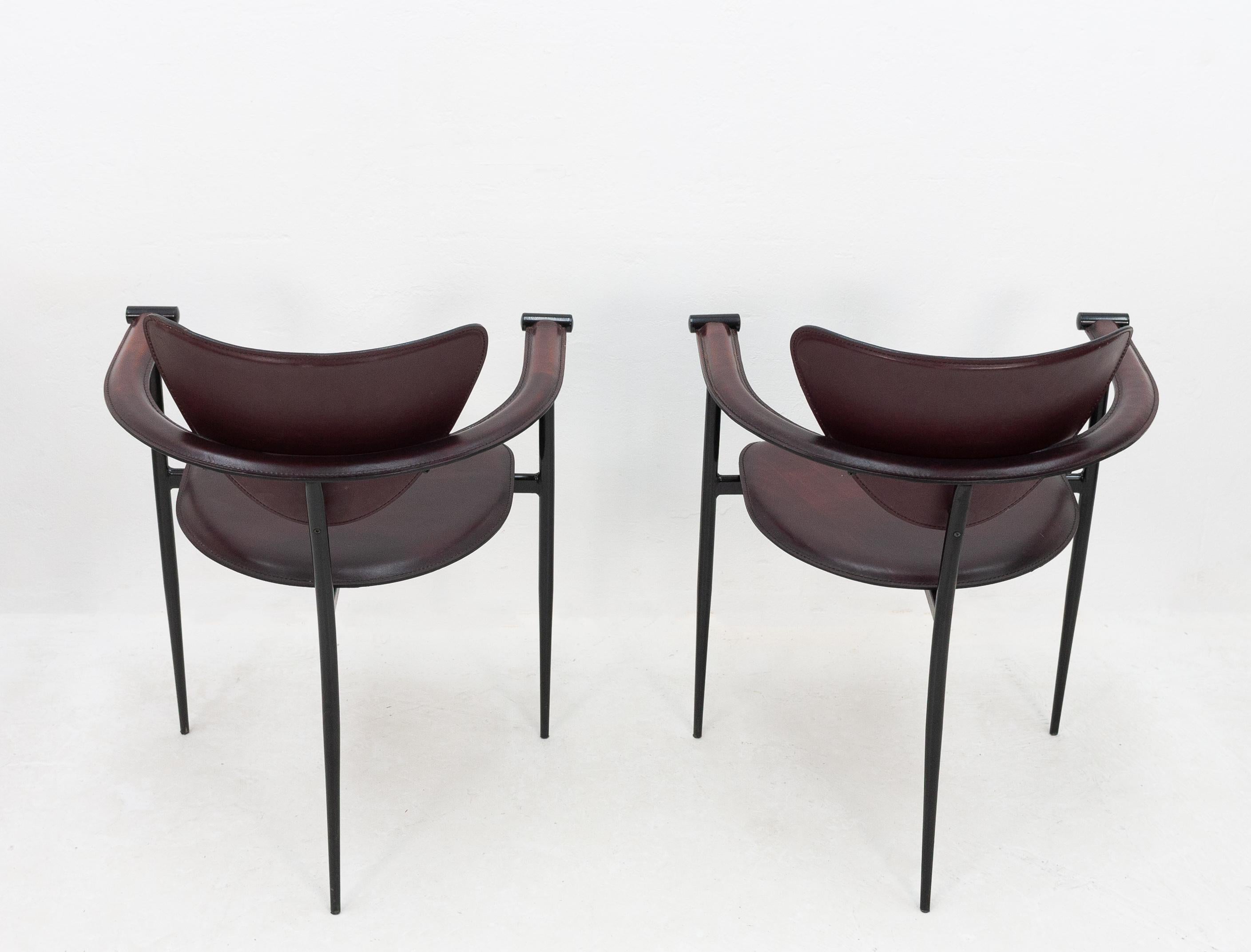 Mid-Century Modern Two Arrben Stiletto Armchairs in Black Cherry Leather, 1970s