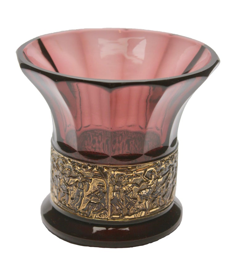 Two Art Deco Amethyst Vases by Walther 'Germany' with Classical Frieze