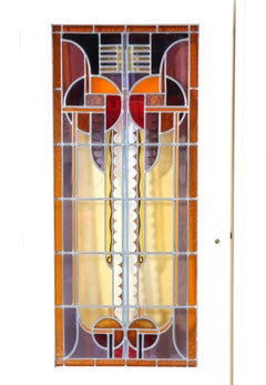 Deux portes en verre teinté de l'école d'Amsterdam Art Déco, années 1920