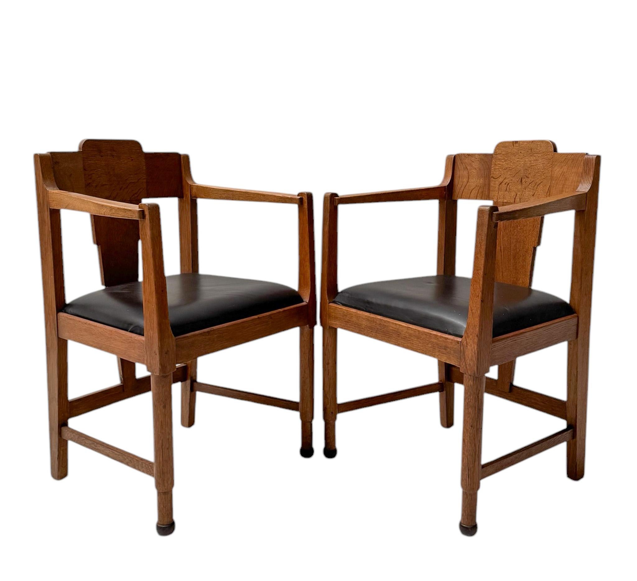 Dutch Two Art Deco Amsterdamse School Armchairs, by Frits Spanjaard, 1920s For Sale