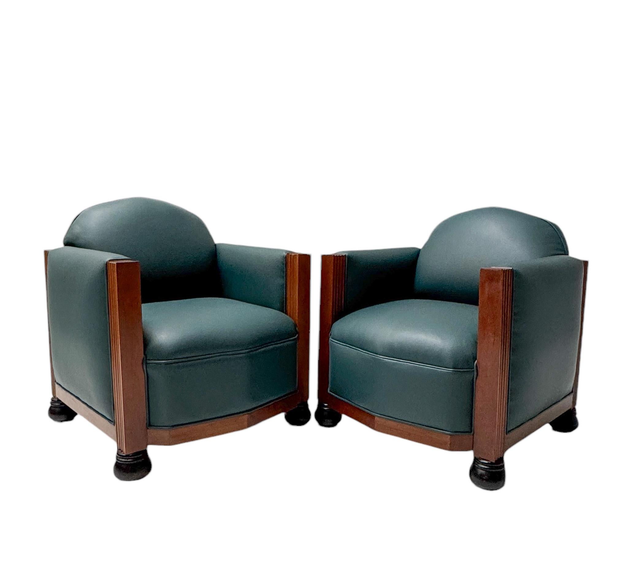 Dutch Two Art Deco Amsterdamse School Lounge Chairs by Fa. Drilling Amsterdam, 1920s For Sale