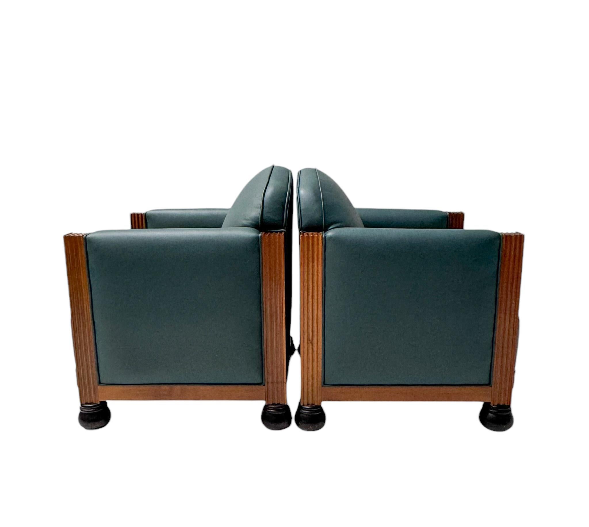 Leather Two Art Deco Amsterdamse School Lounge Chairs by Fa. Drilling Amsterdam, 1920s For Sale