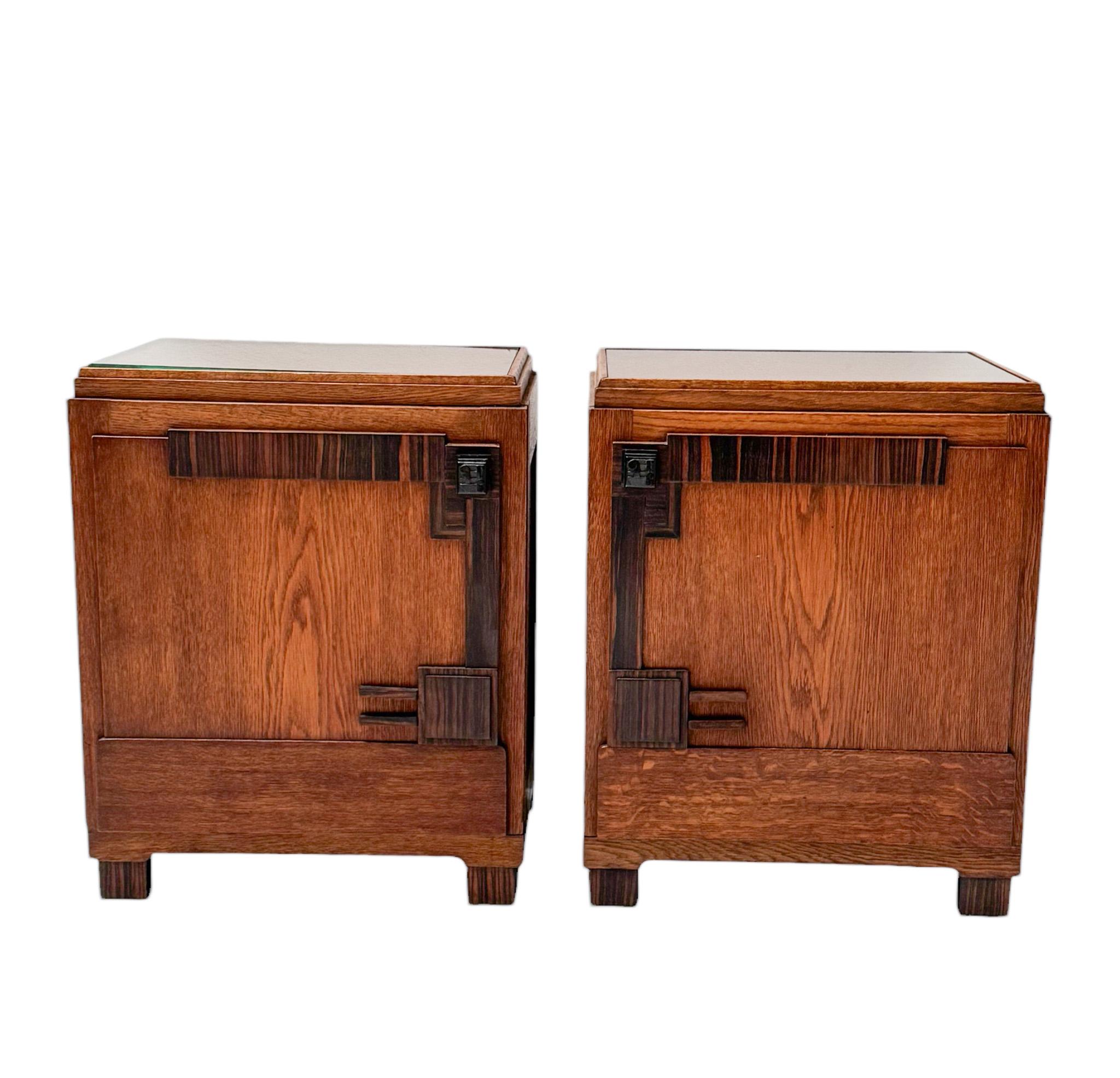 Dutch Two Art Deco Amsterdamse School Nightstands or Bedside Tables, 1920s