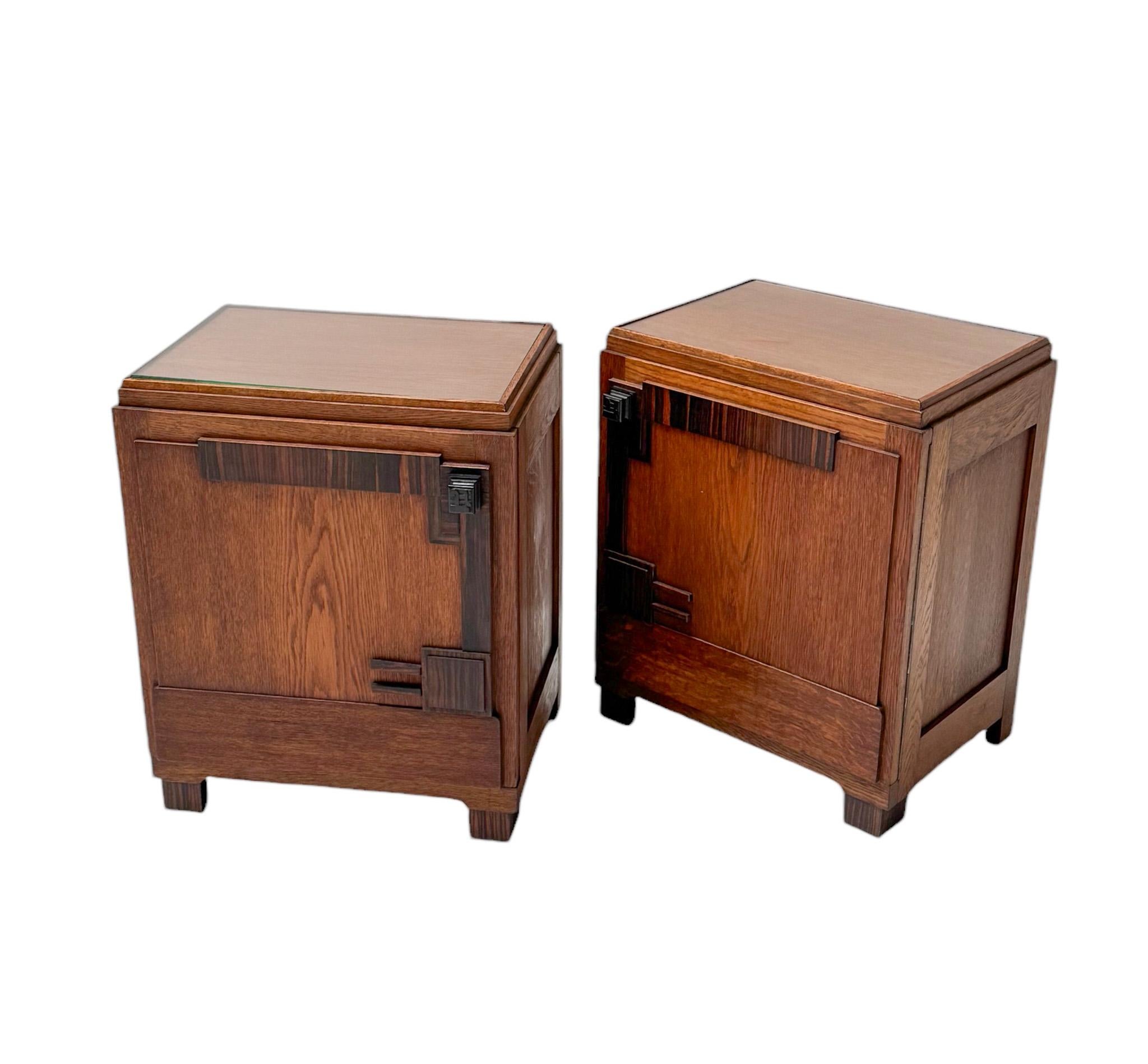 Glass Two Art Deco Amsterdamse School Nightstands or Bedside Tables, 1920s