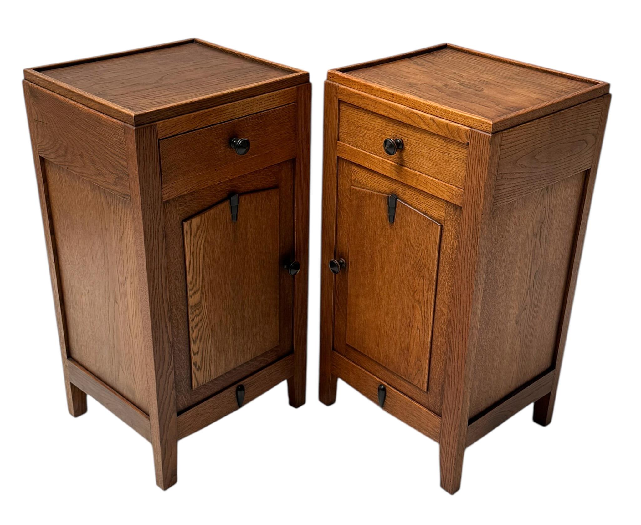 Oak Two Art Deco Amsterdamse School Nightstands or Bedside Tables, 1920s For Sale