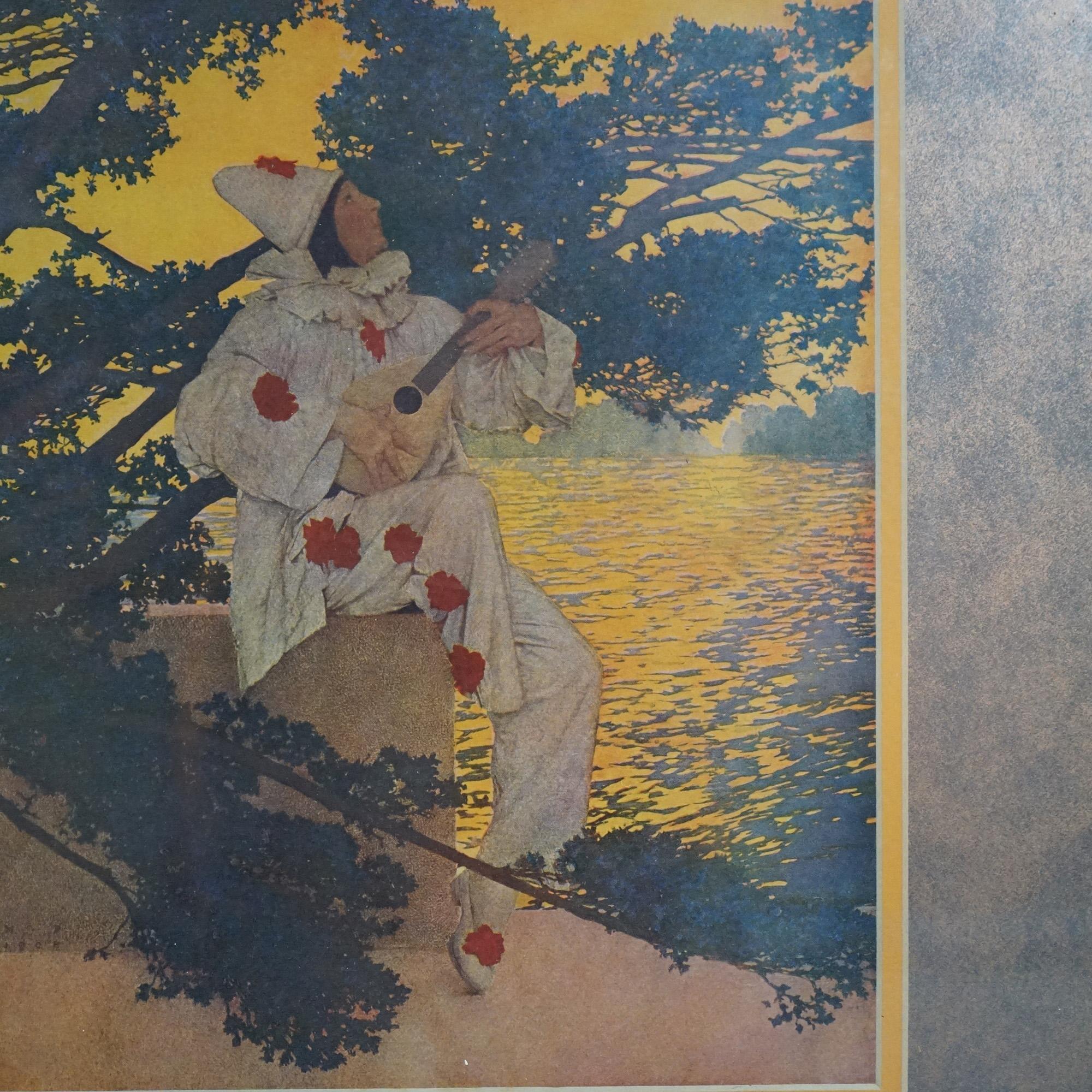 Zwei Art Deco Antike Maxfield Parrish Drucke Pierrot's Serenade C1920 (Papier) im Angebot