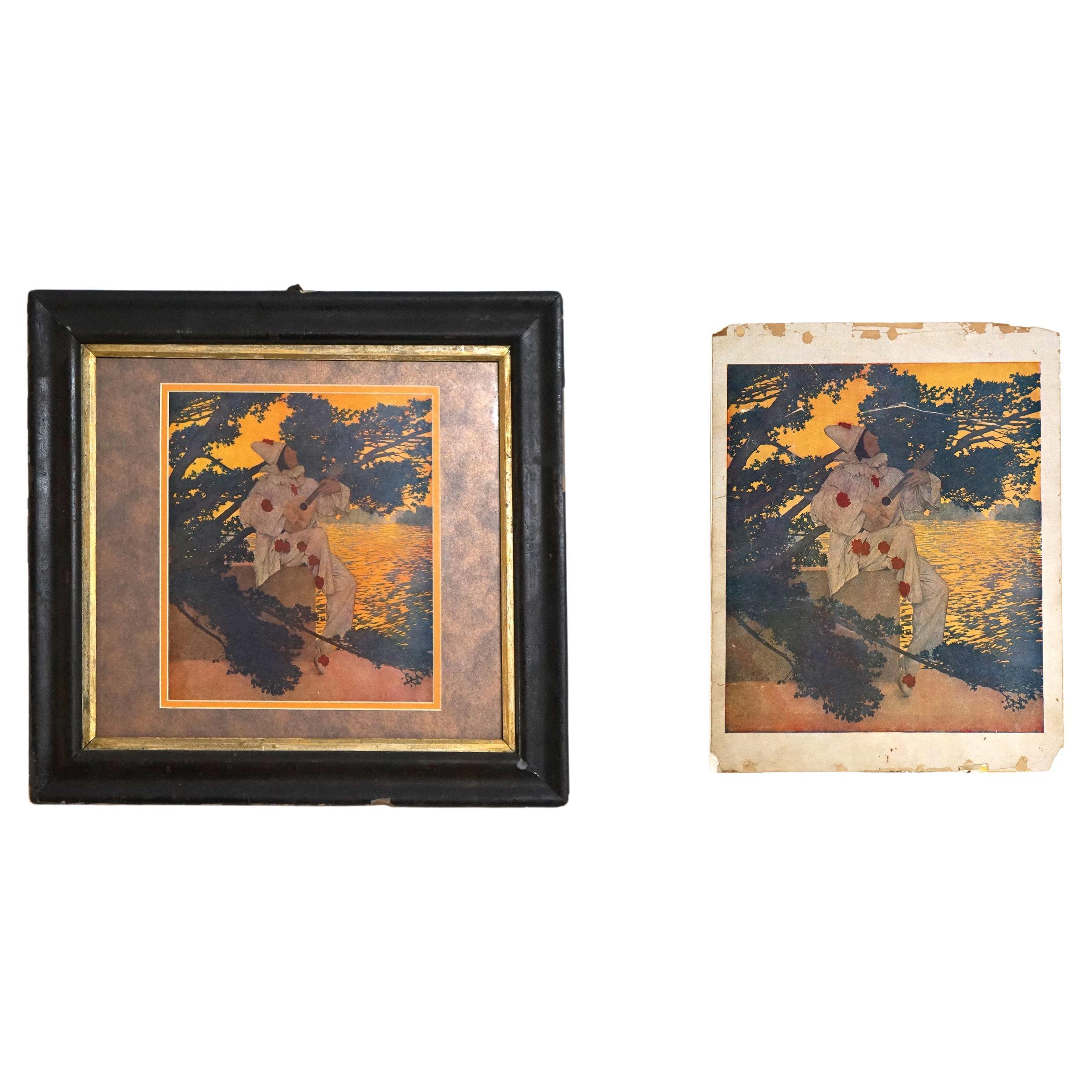 Two Art Deco Antique Maxfield Parrish Prints “Pierrot’s Serenade” C1920