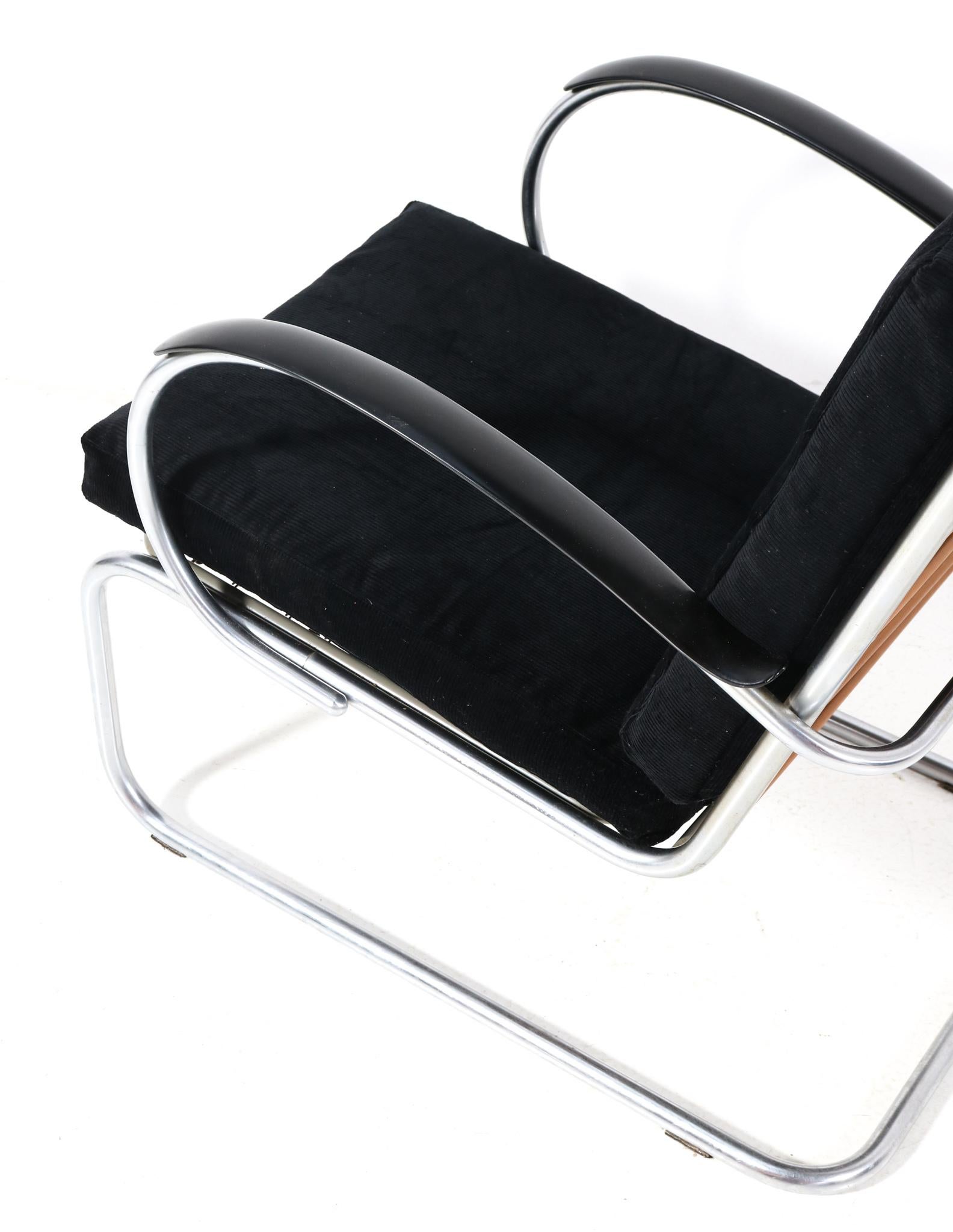 Metal Two Art Deco Bauhaus Model 409 Lounge Chairs by W.H. Gispen for Gispen, 1930s For Sale