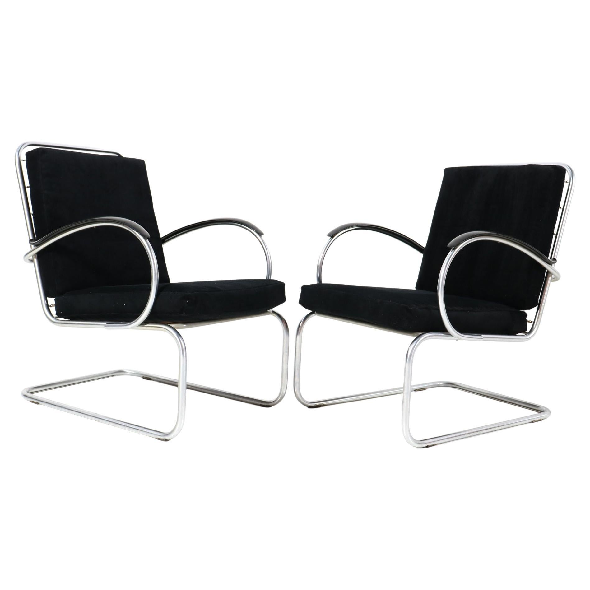 Two Art Deco Bauhaus Model 409 Lounge Chairs by W.H. Gispen for Gispen, 1930s For Sale