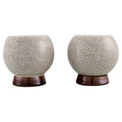 Two Art Deco Bing 
Grøndahl Vases in Hand-Painted Crackle Porcelain, 1920s