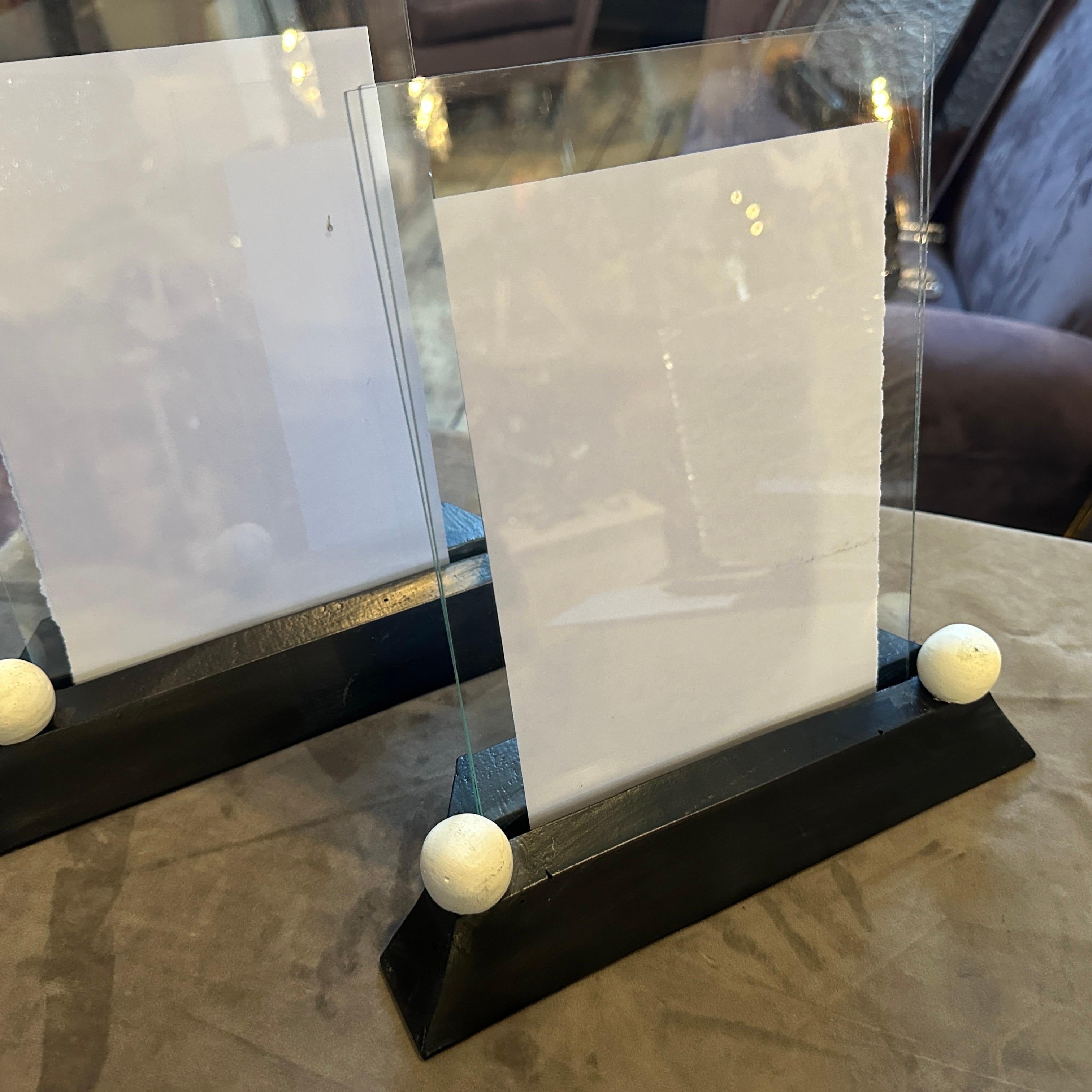 Hand-Crafted Two Art Deco Black and White Lacquered Wood and Glass French Picture Frames For Sale