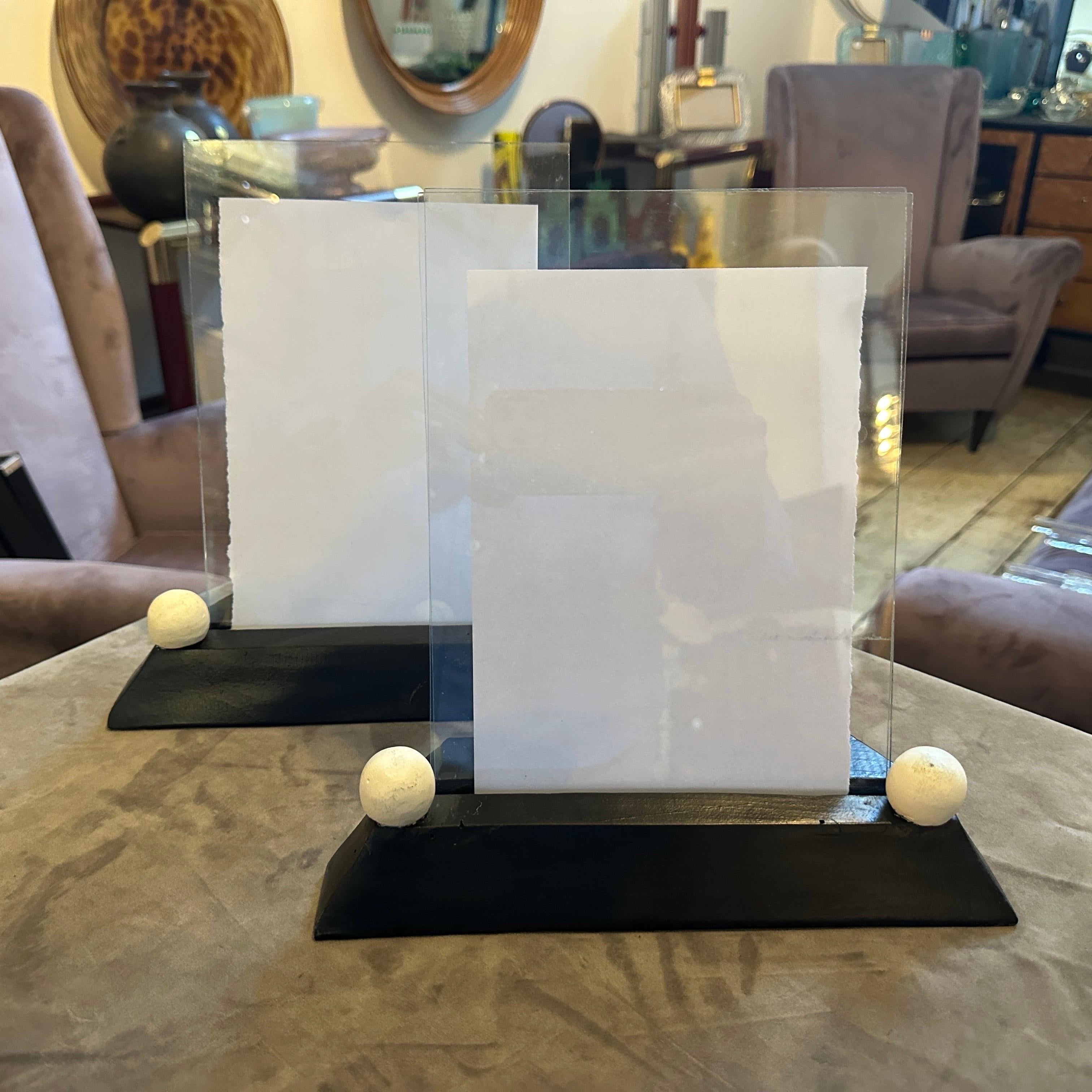 Two Art Deco Black and White Lacquered Wood and Glass French Picture Frames For Sale 2