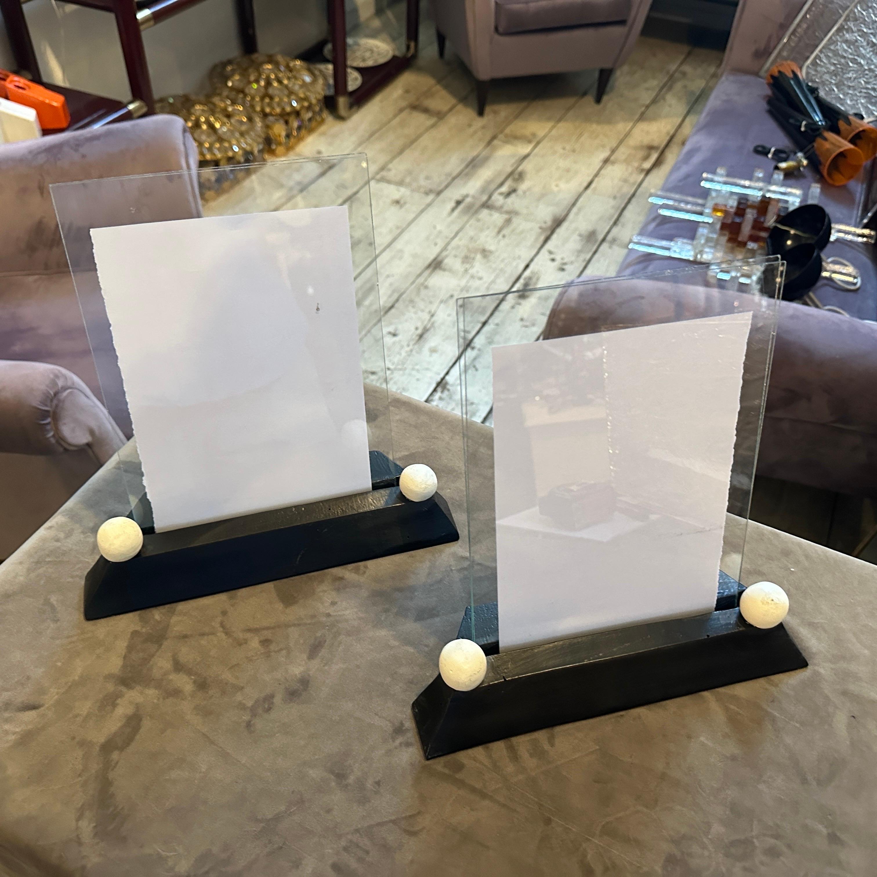 Two Art Deco Black and White Lacquered Wood and Glass French Picture Frames For Sale 3