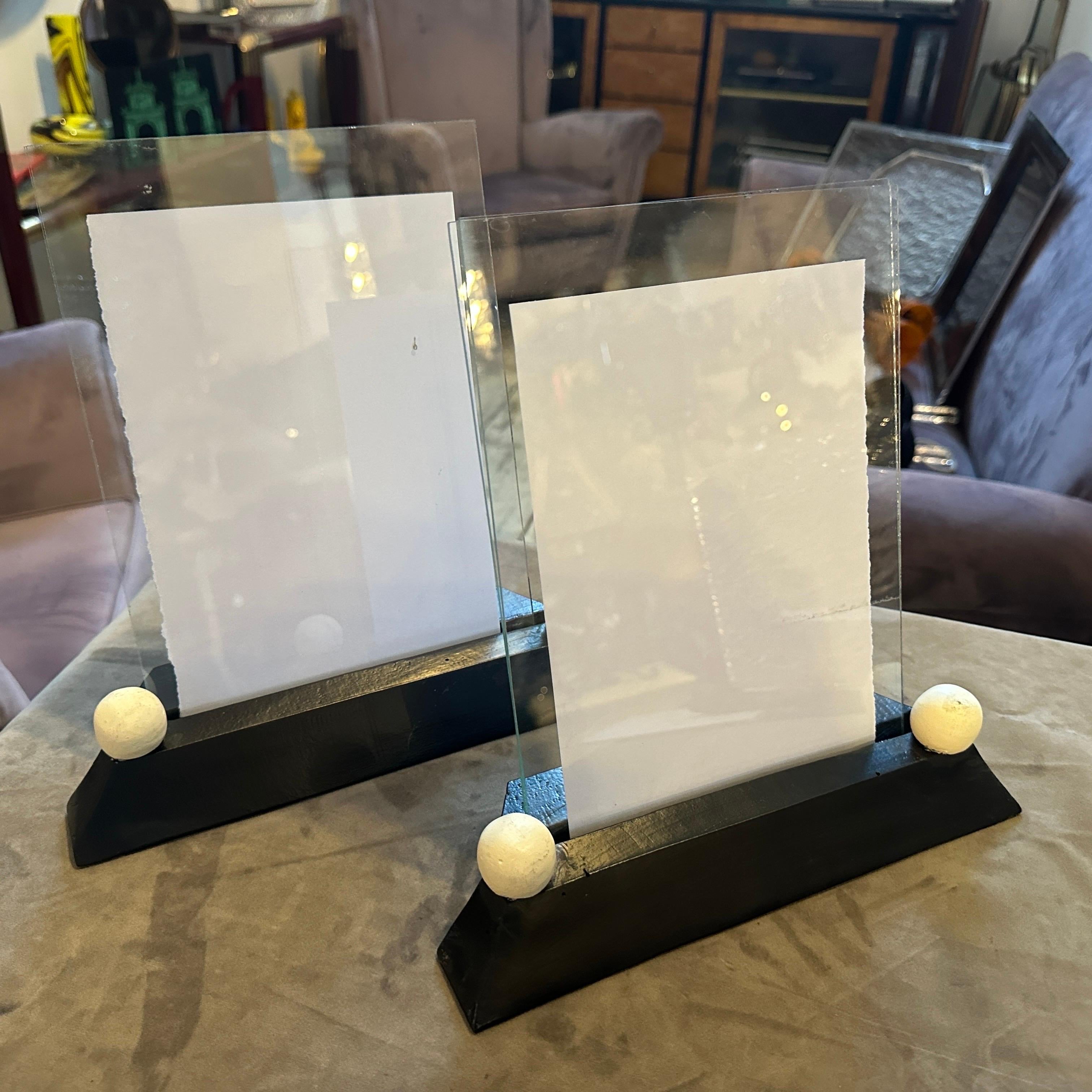 Two Art Deco Black and White Lacquered Wood and Glass French Picture Frames For Sale 4