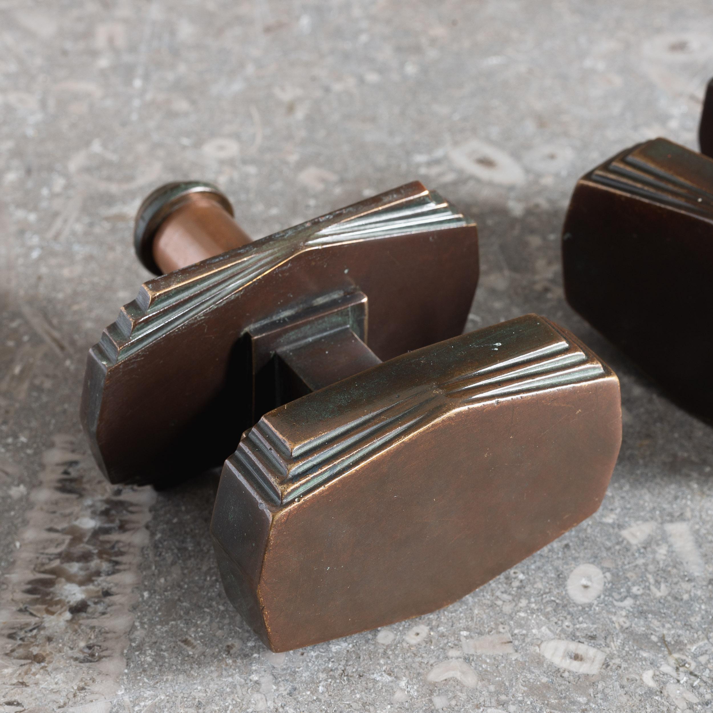 English Two Art Deco Bronze Centre Pulls For Sale