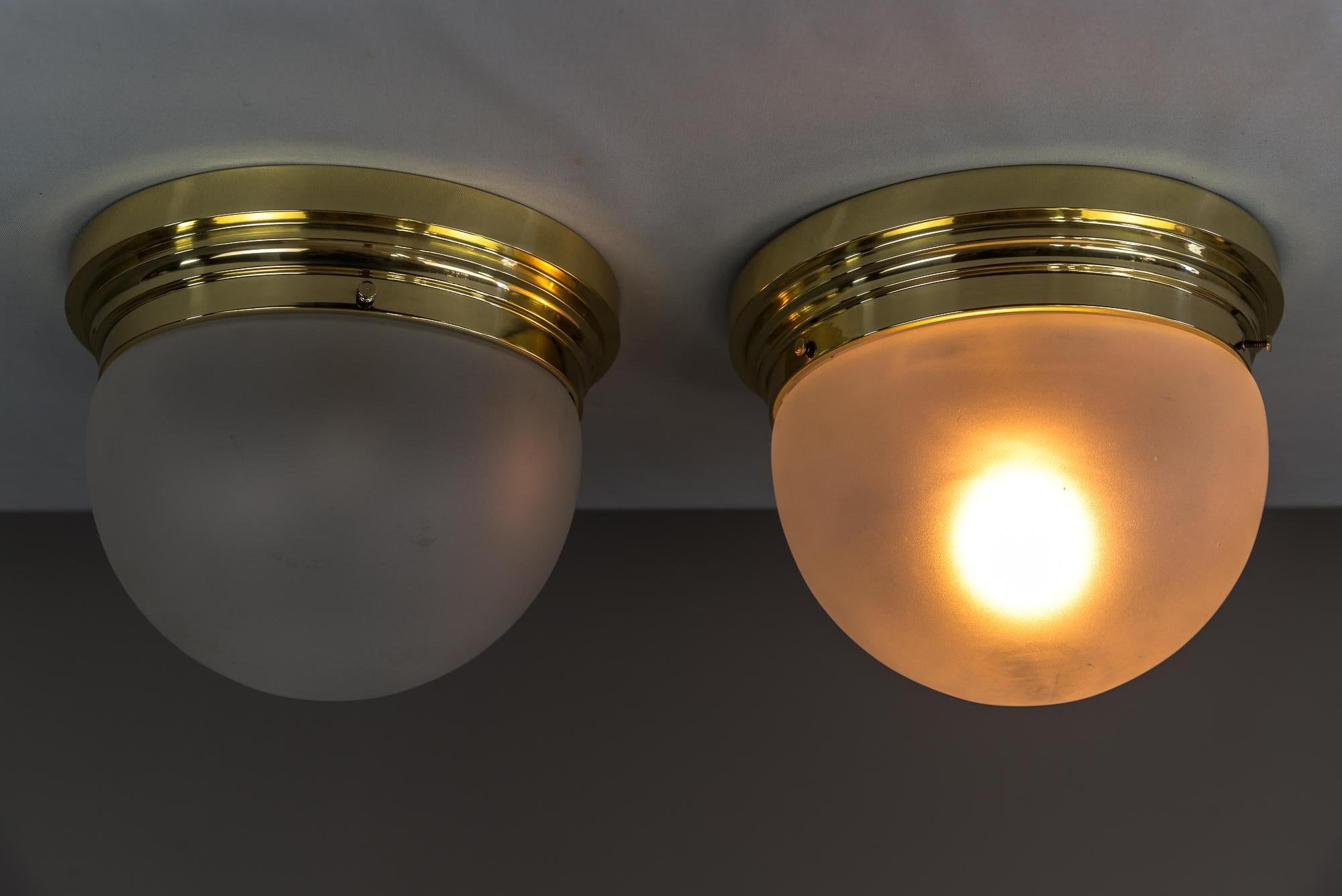 Frosted Two Art Deco Ceiling Lamps, circa 1920s