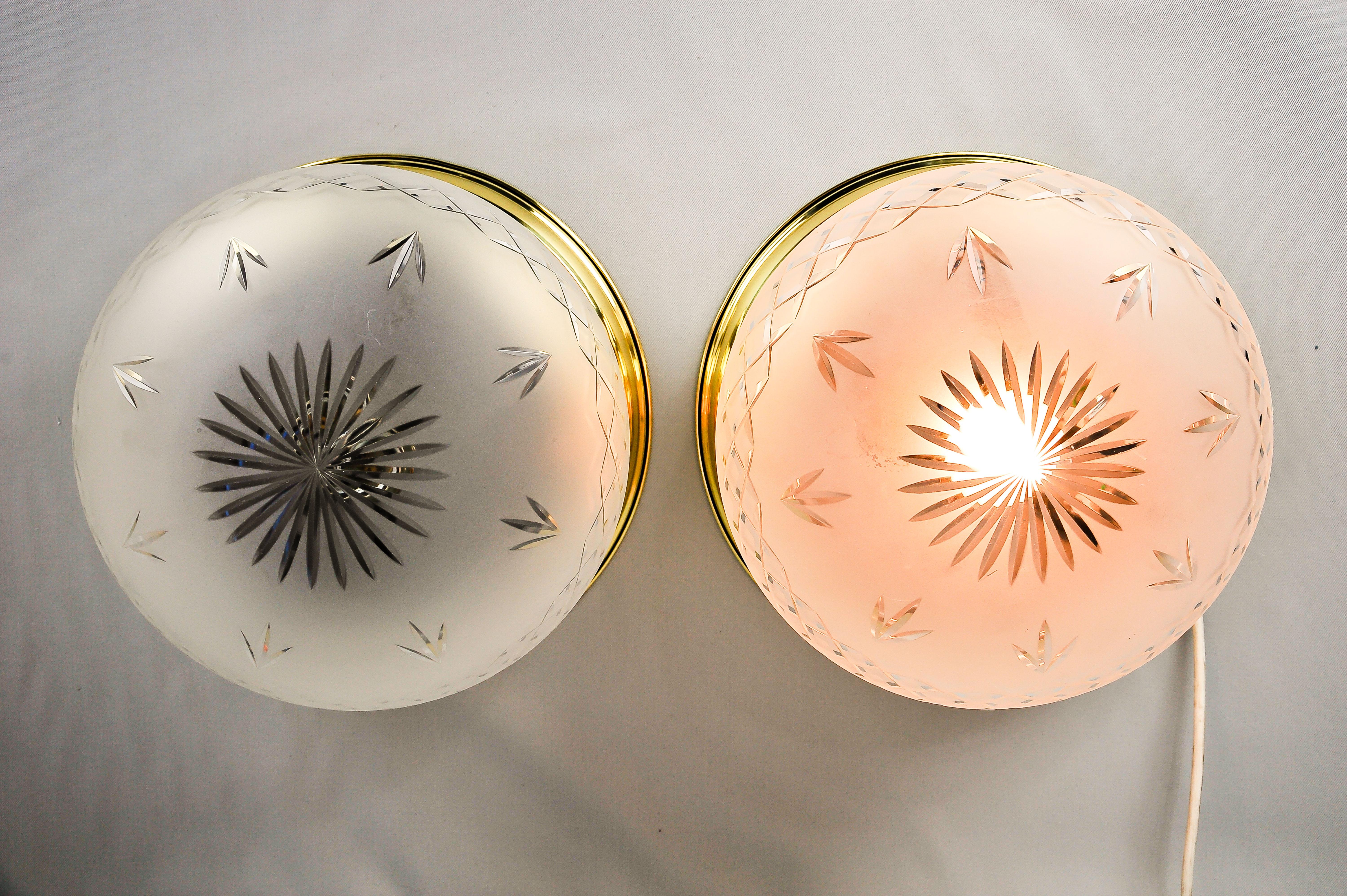 Lacquered Two Art Deco Ceiling Lamps circa 1920 with Original Glasses