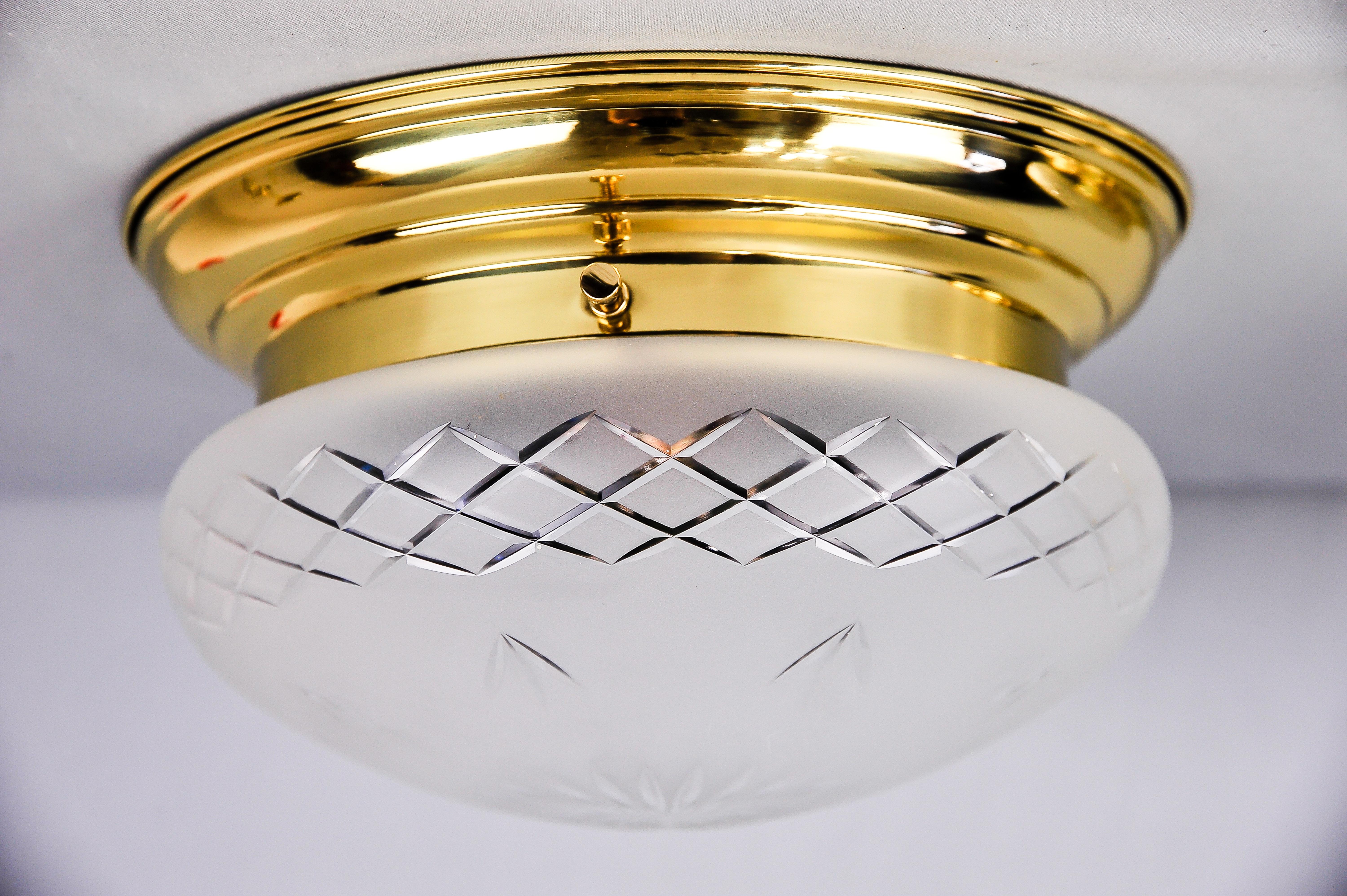 Two Art Deco Ceiling Lamps circa 1920 with Original Glasses In Good Condition In Wien, AT