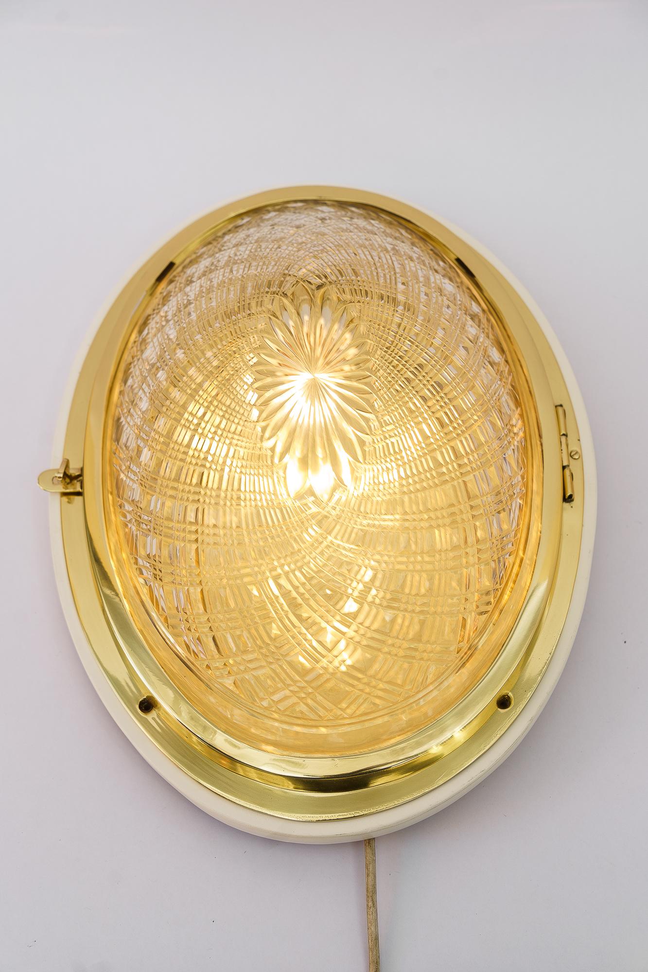 Two Art Deco Ceiling Lamps with Cut Glass Shades Vienna Around 1920s For Sale 1