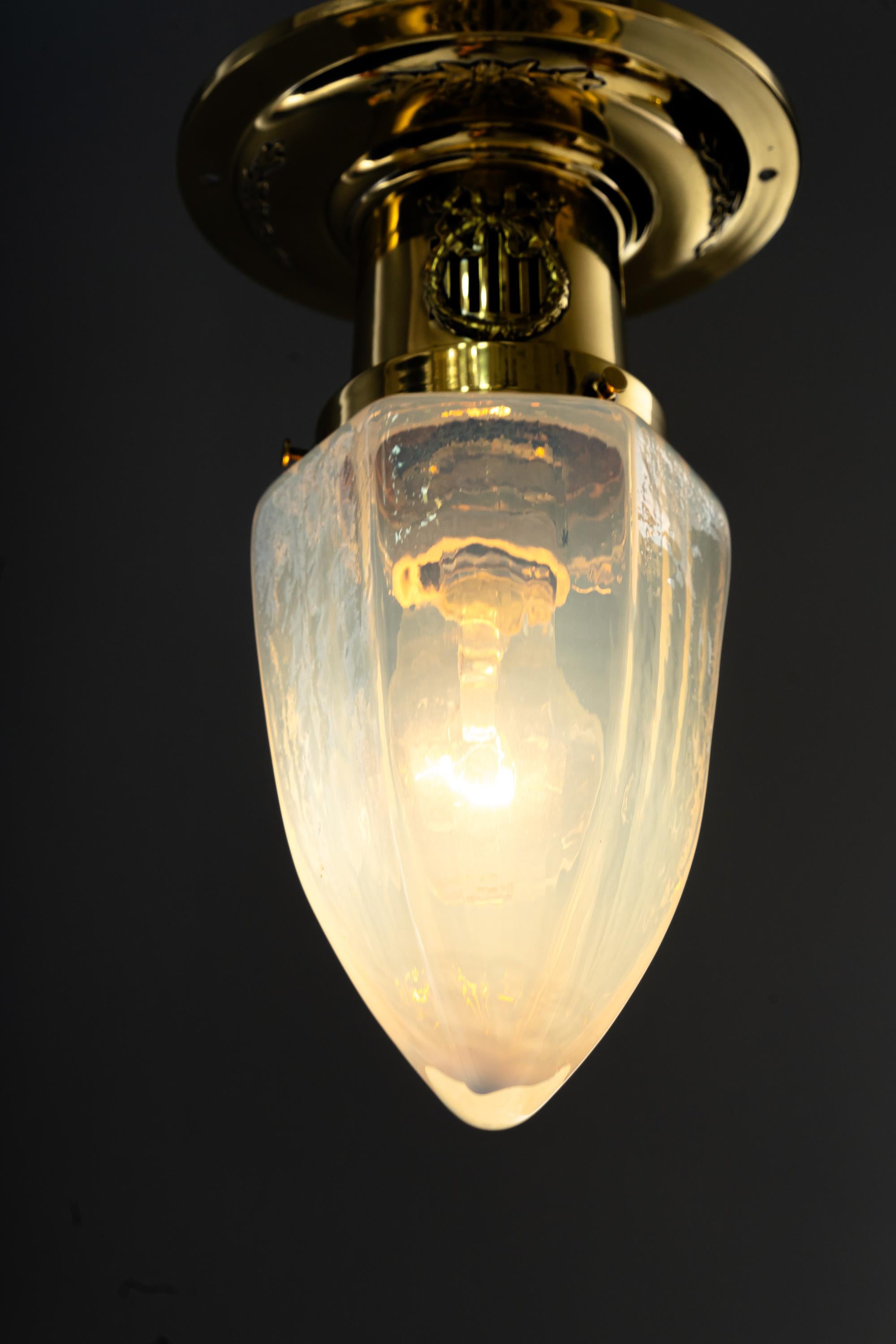 Two Art Deco ceiling lamps with opaline glass shades vienna around 1920s For Sale 3