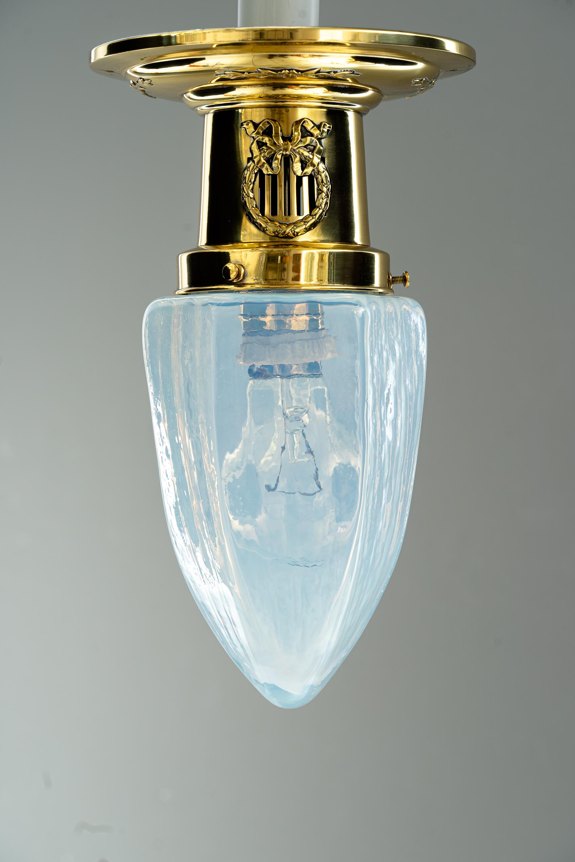 Early 20th Century Two Art Deco ceiling lamps with opaline glass shades vienna around 1920s For Sale