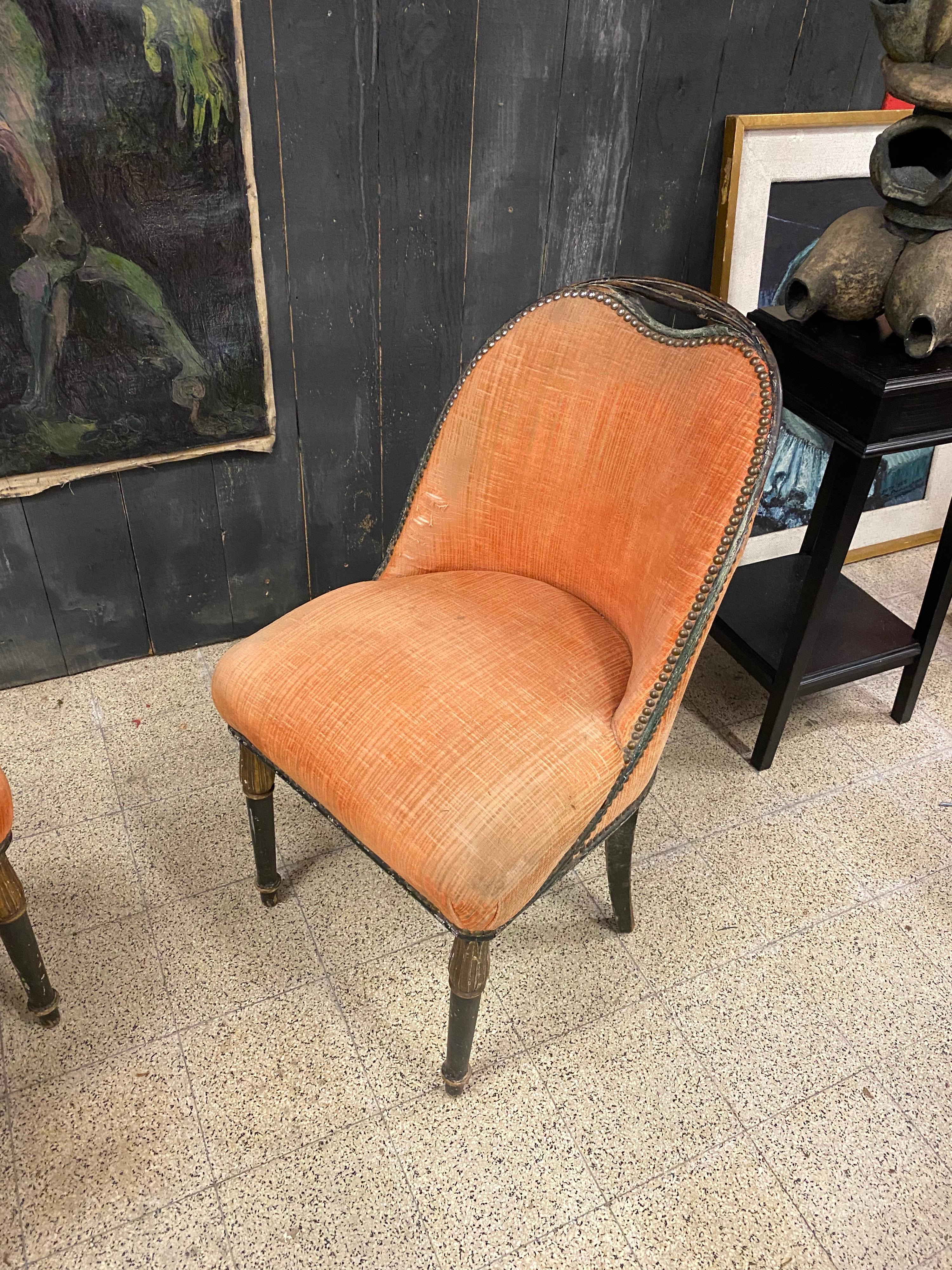 Two Art Deco chairs in the style of SUE and Mare in polychrome wood, circa 1925
To be restored.