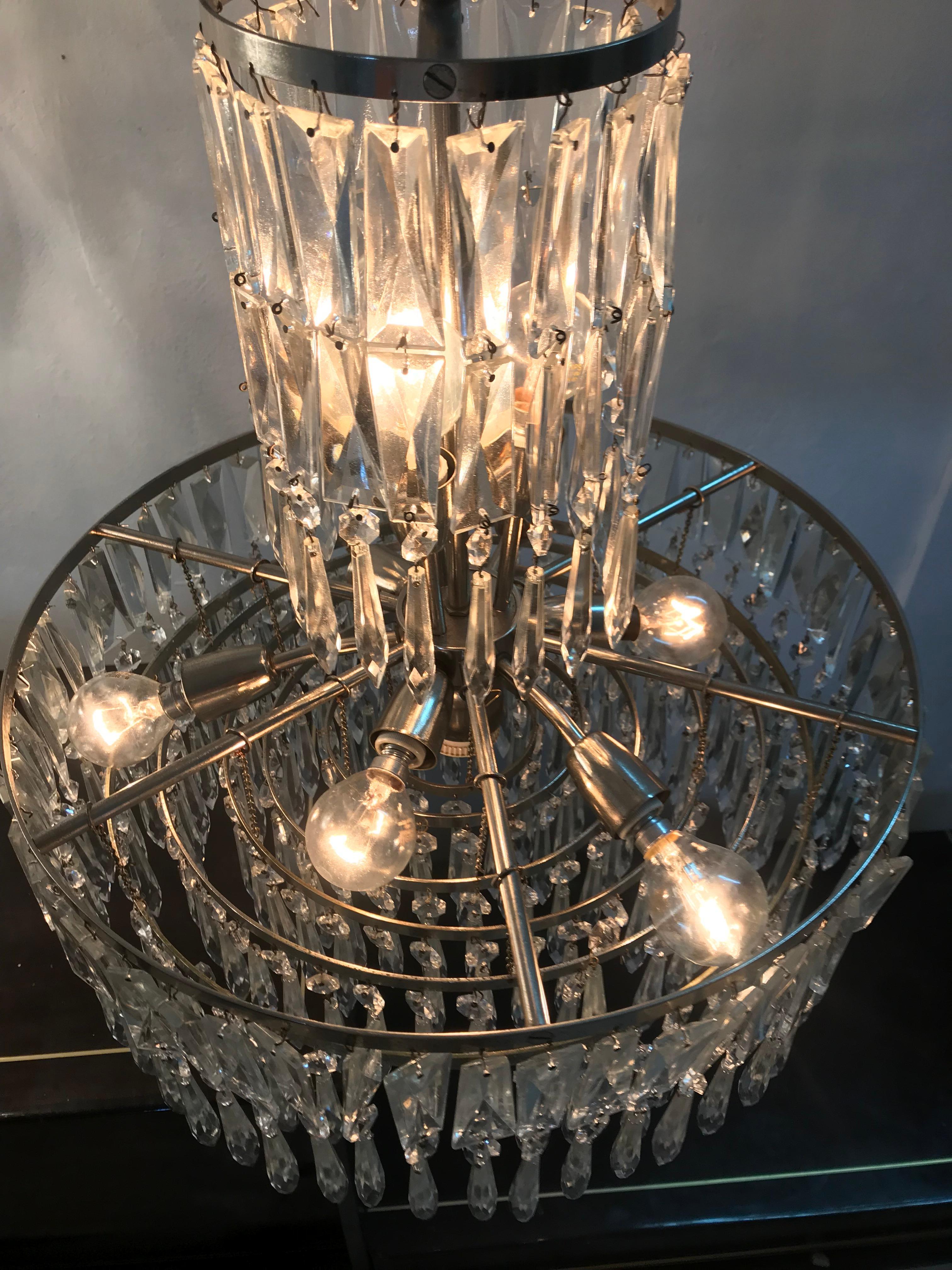 Mid-20th Century Two Art Deco Chandeliers, France, circa 1940, in the Style of Baccarat