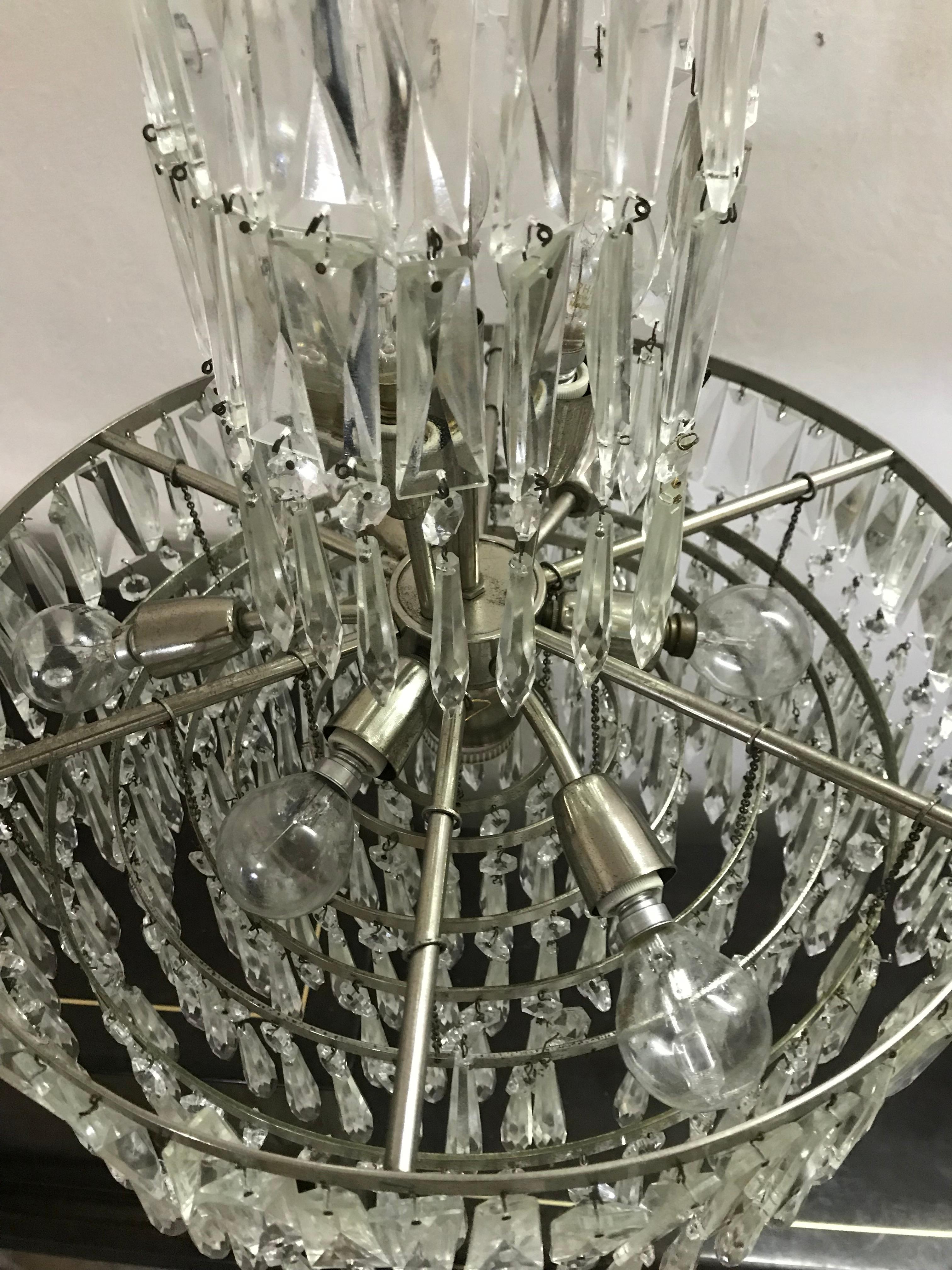 Crystal Two Art Deco Chandeliers, France, circa 1940, in the Style of Baccarat