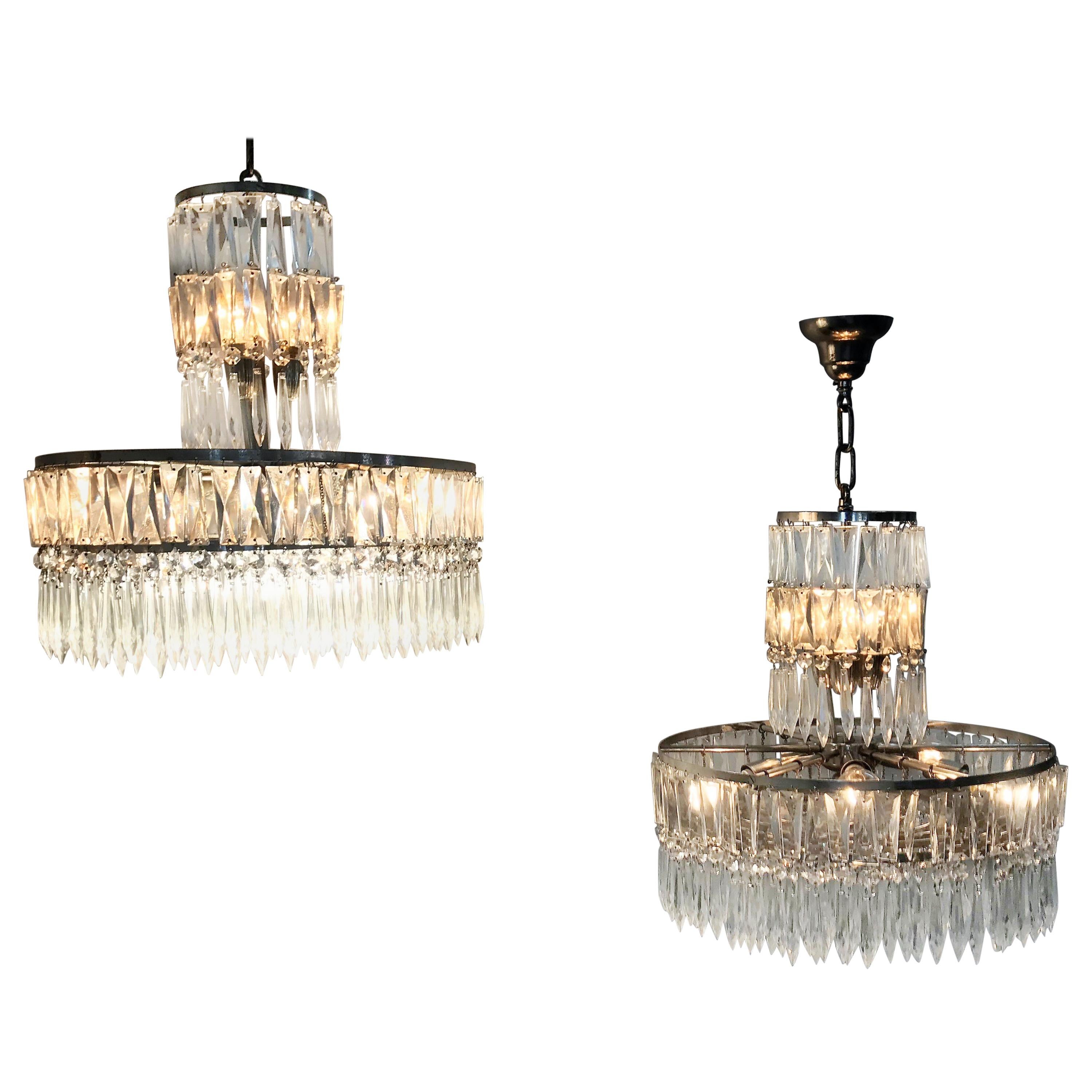 Two Art Deco Chandeliers, France, circa 1940, in the Style of Baccarat