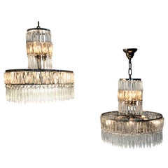 Two Art Deco Chandeliers, France, circa 1940, in the Style of Baccarat