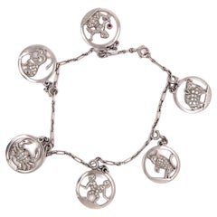 Art Deco Diamant Platin Sternzeichen-Charm-Armbänder