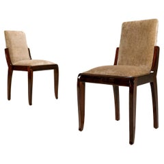 Two Art Deco Dining Chairs In Piano Lacquer And Velvet, France 1930s