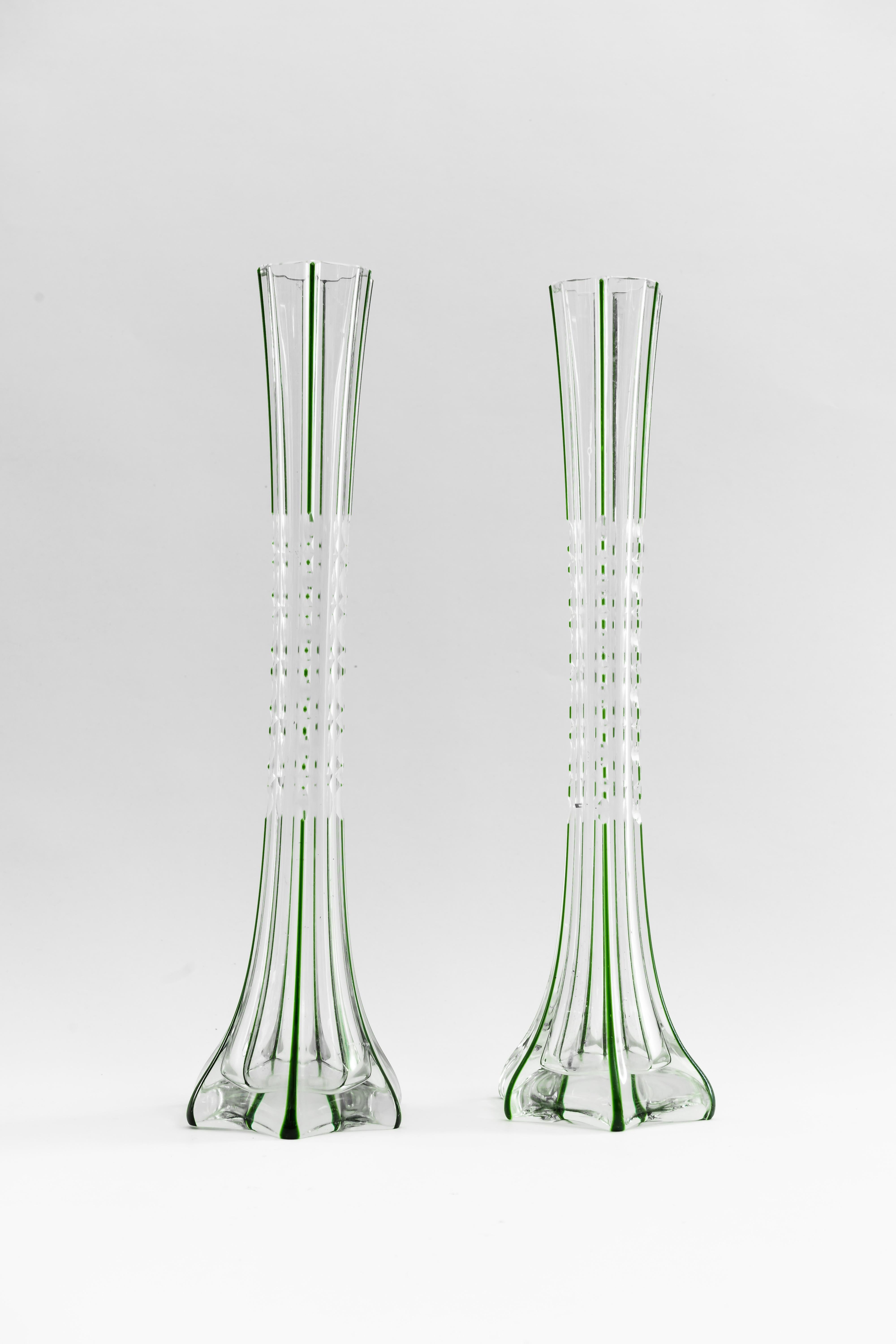 Two Art Deco Glass Vases, Vienna, circa 1920s For Sale 1