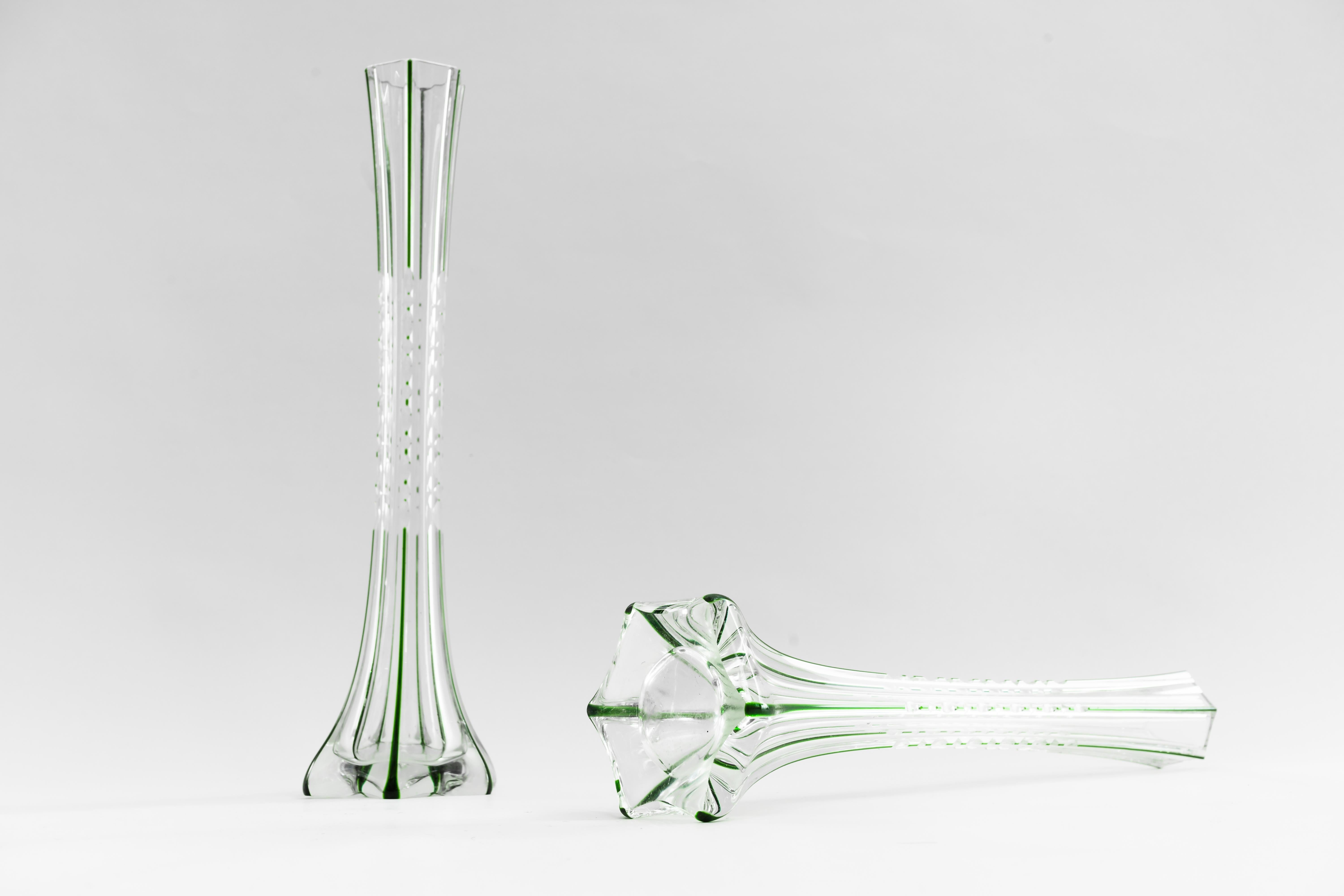 Two Art Deco Glass Vases, Vienna, circa 1920s For Sale 4