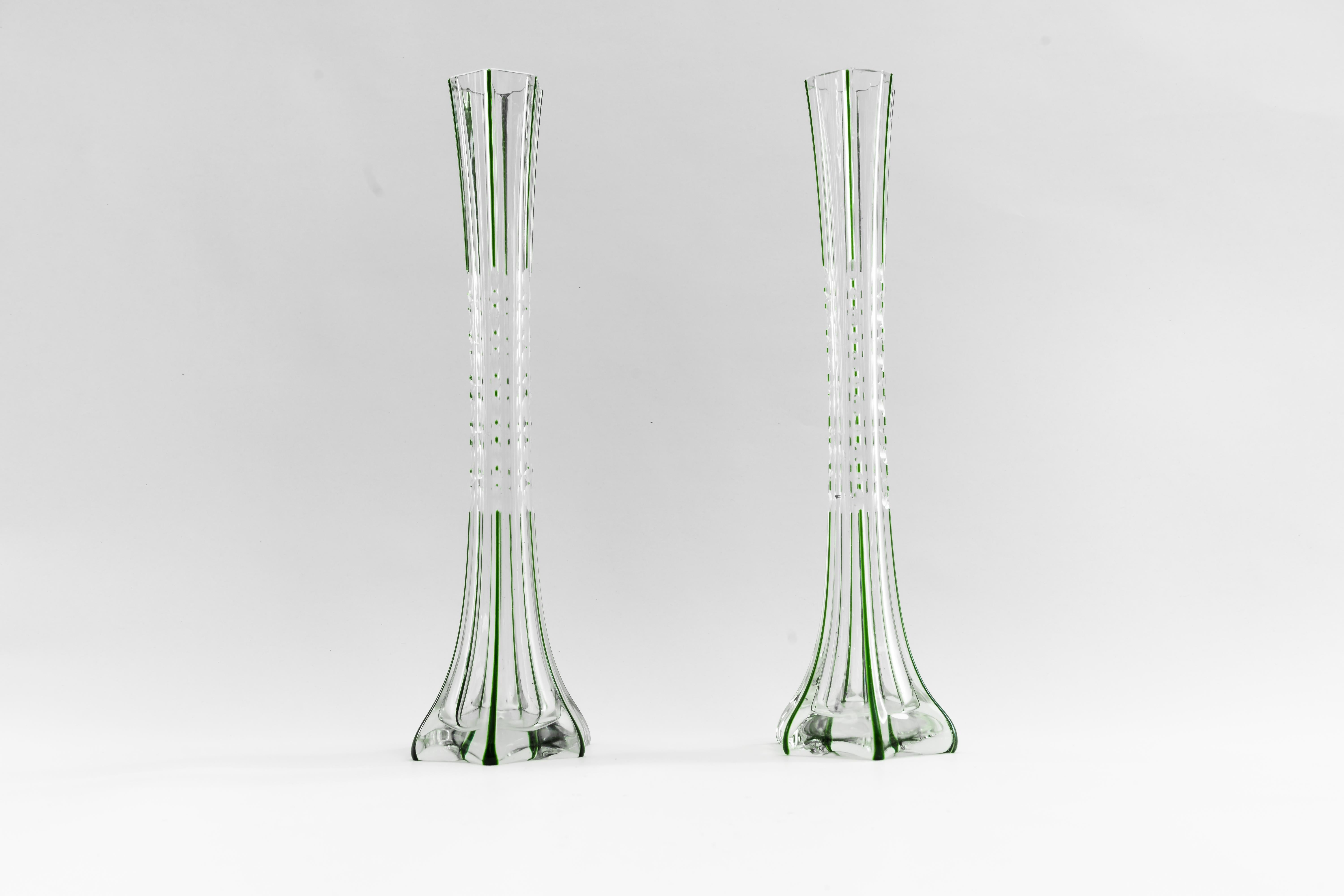 Austrian Two Art Deco Glass Vases, Vienna, circa 1920s For Sale