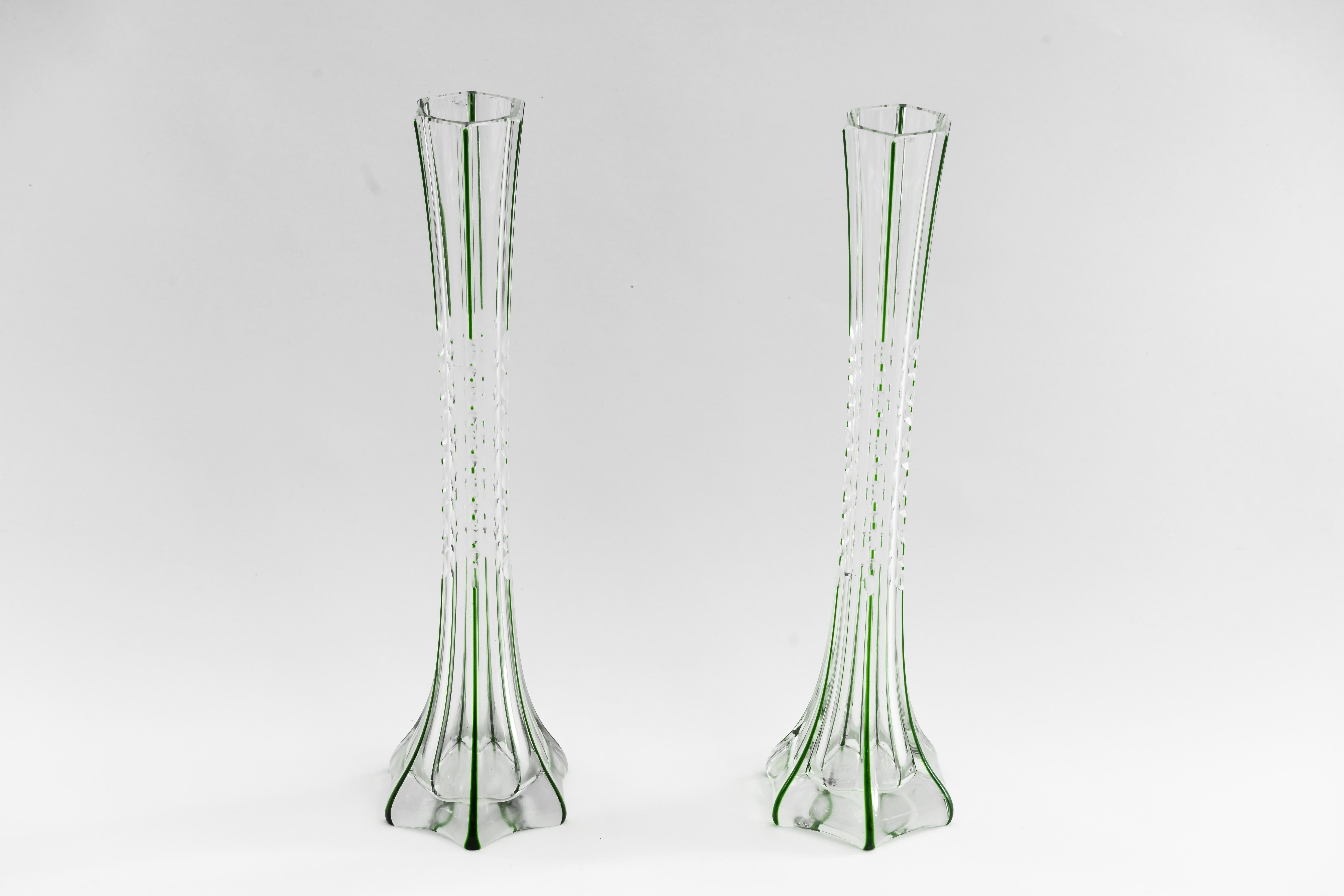 Painted Two Art Deco Glass Vases, Vienna, circa 1920s For Sale