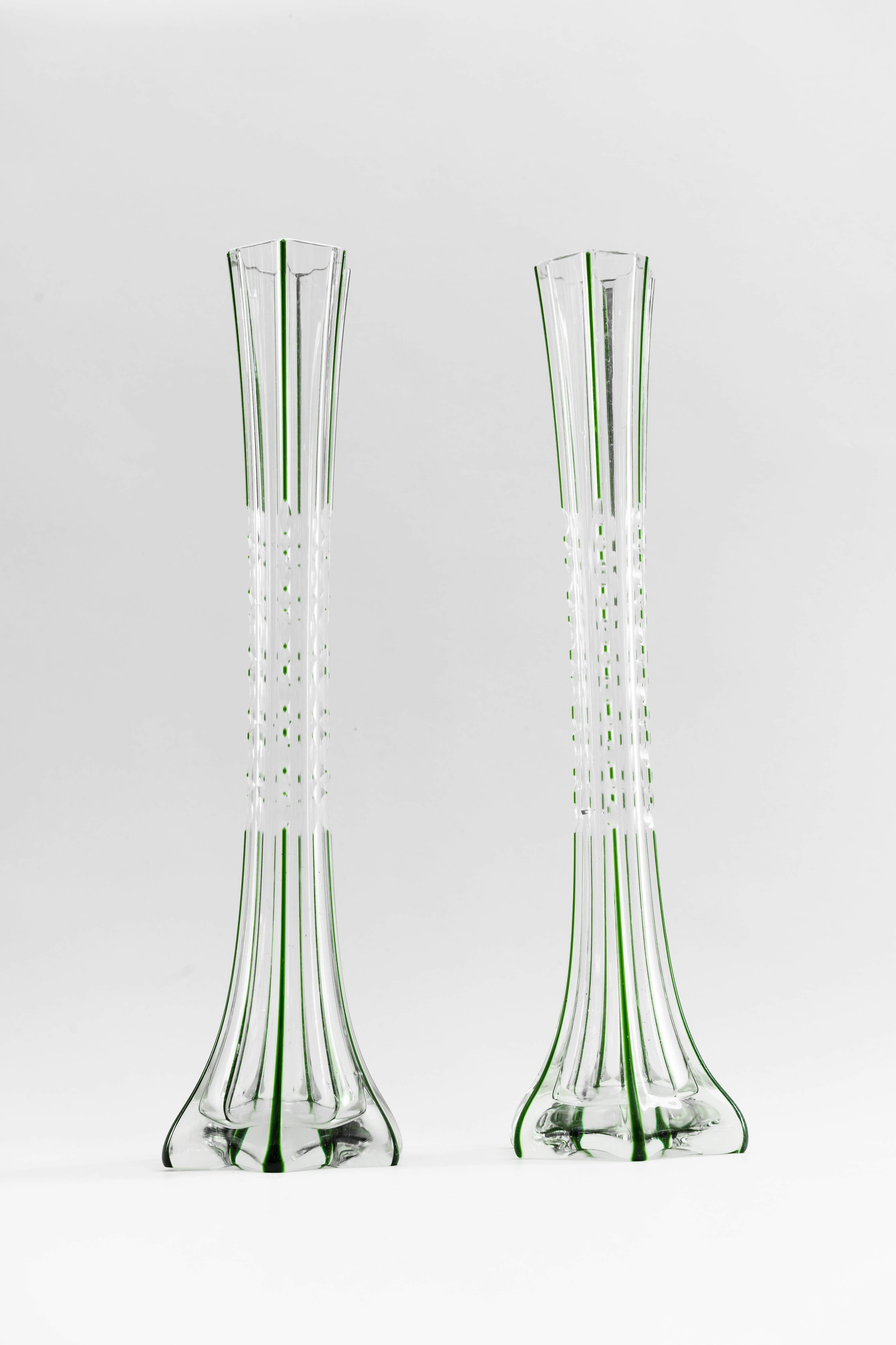 Cut Glass Two Art Deco Glass Vases, Vienna, circa 1920s For Sale